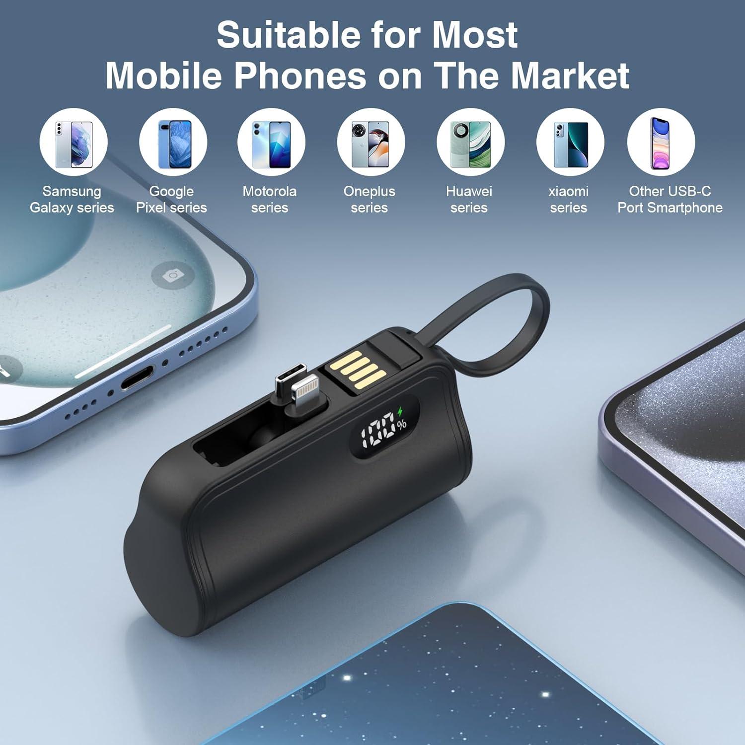 Cargador Portátil Mini 5000mAh WIXLI USB-C para iPhone y Android