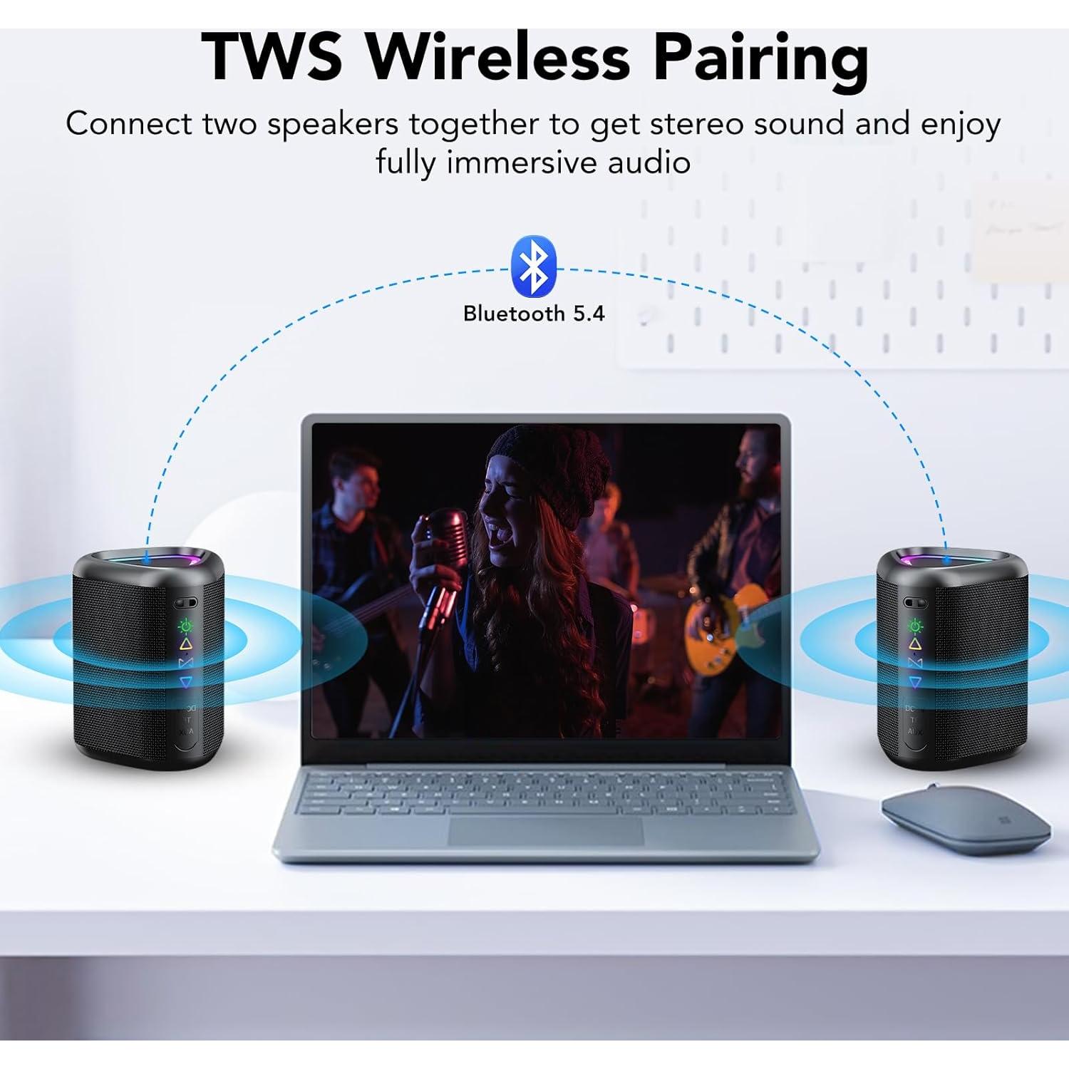 Altavoz Bluetooth Aowoka 2025 Portátil IPX7 24H RGB Negro