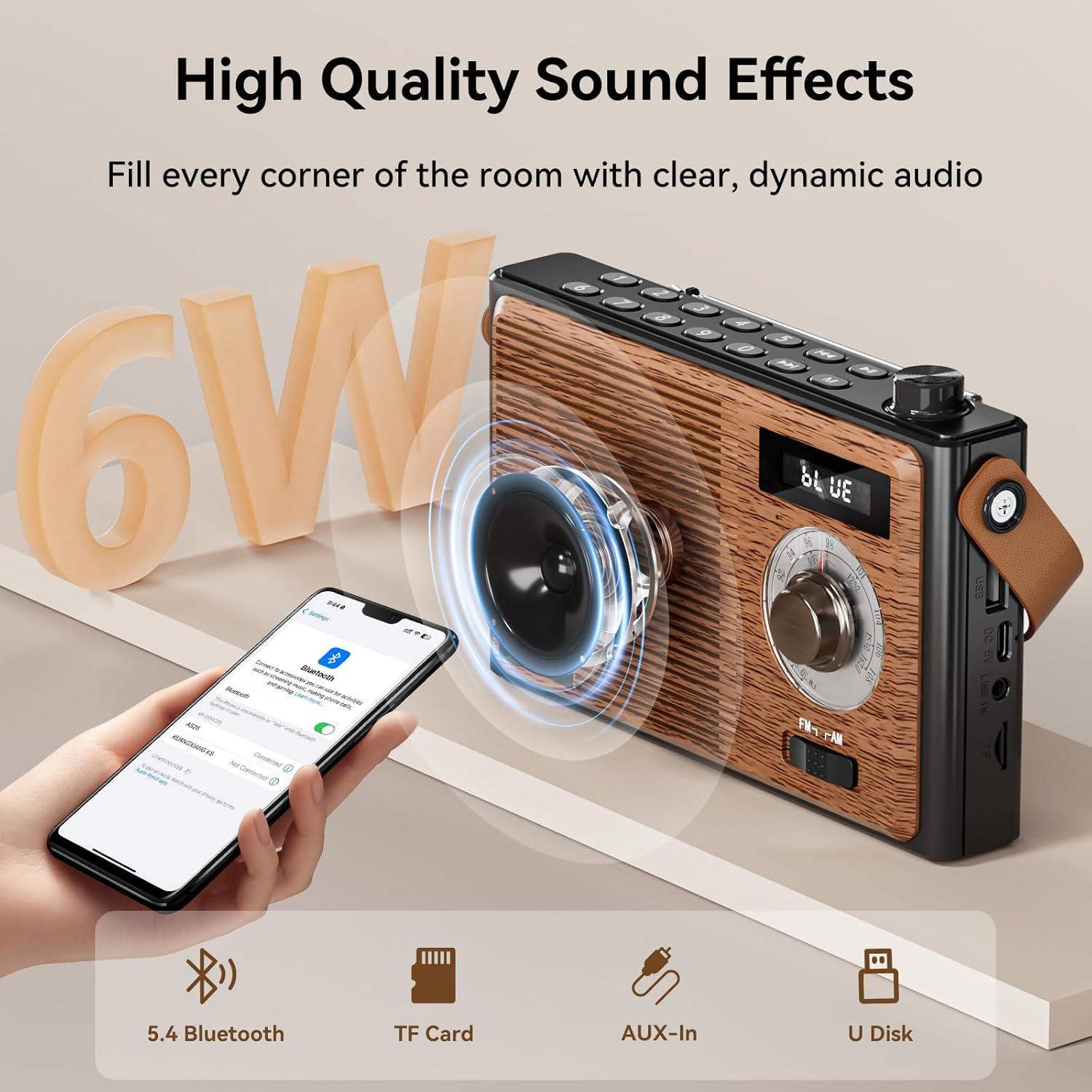 Altavoz Bluetooth Retro FREEFISH AS26 con Radio AM/FM 6W