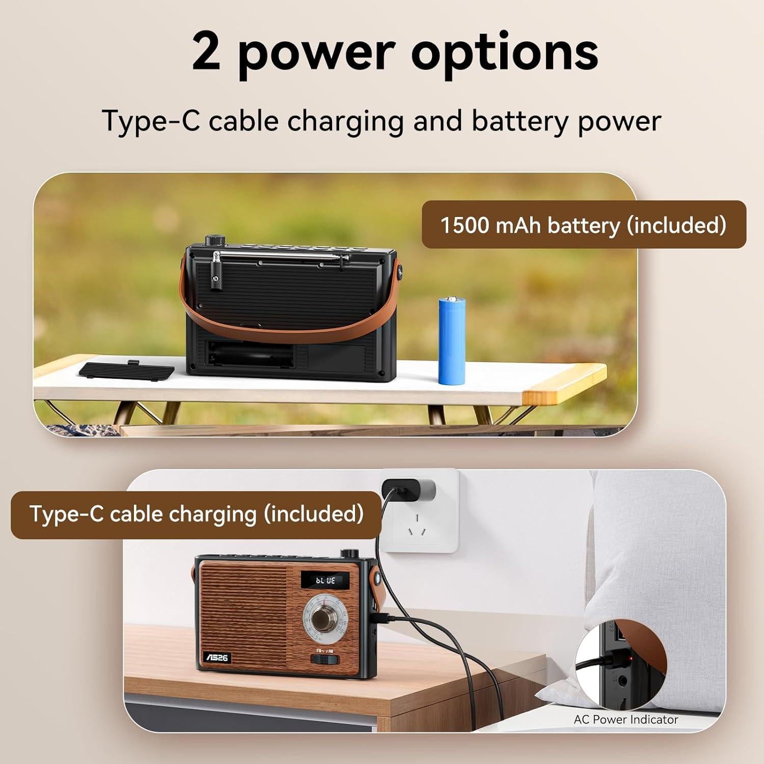 Altavoz Bluetooth Retro FREEFISH AS26 con Radio AM/FM 6W