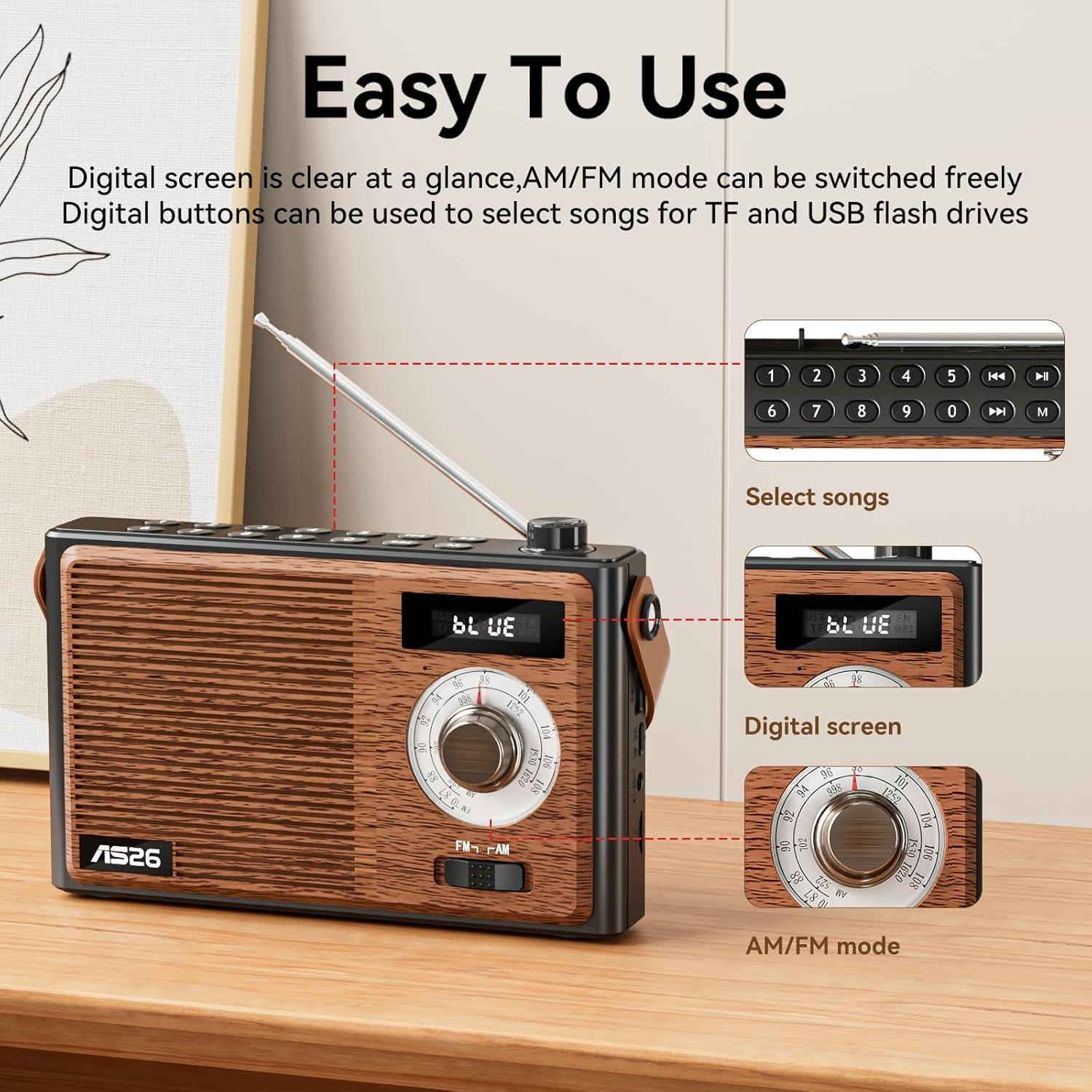 Altavoz Bluetooth Retro FREEFISH AS26 con Radio AM/FM 6W