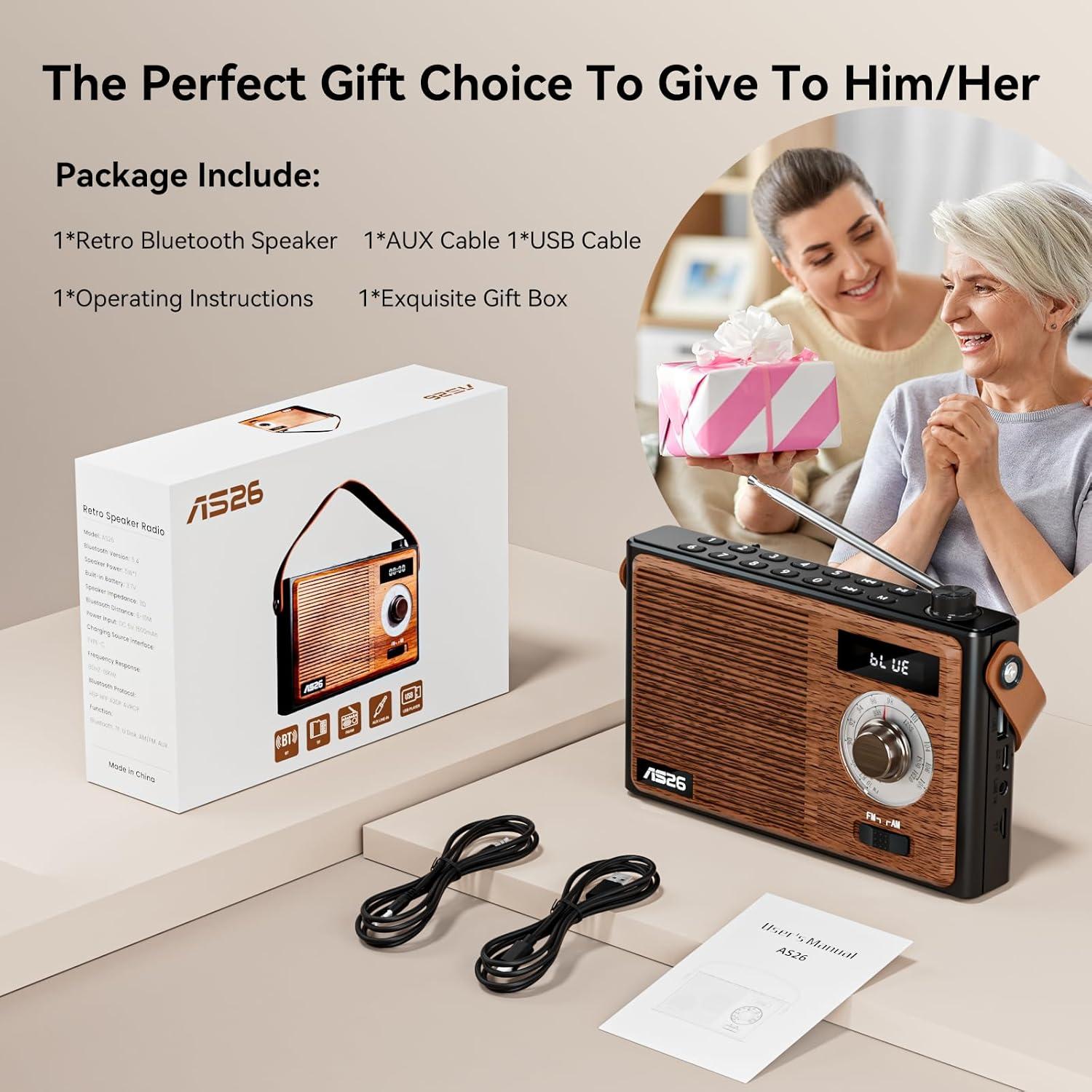 Altavoz Bluetooth Retro FREEFISH AS26 con Radio AM/FM 6W