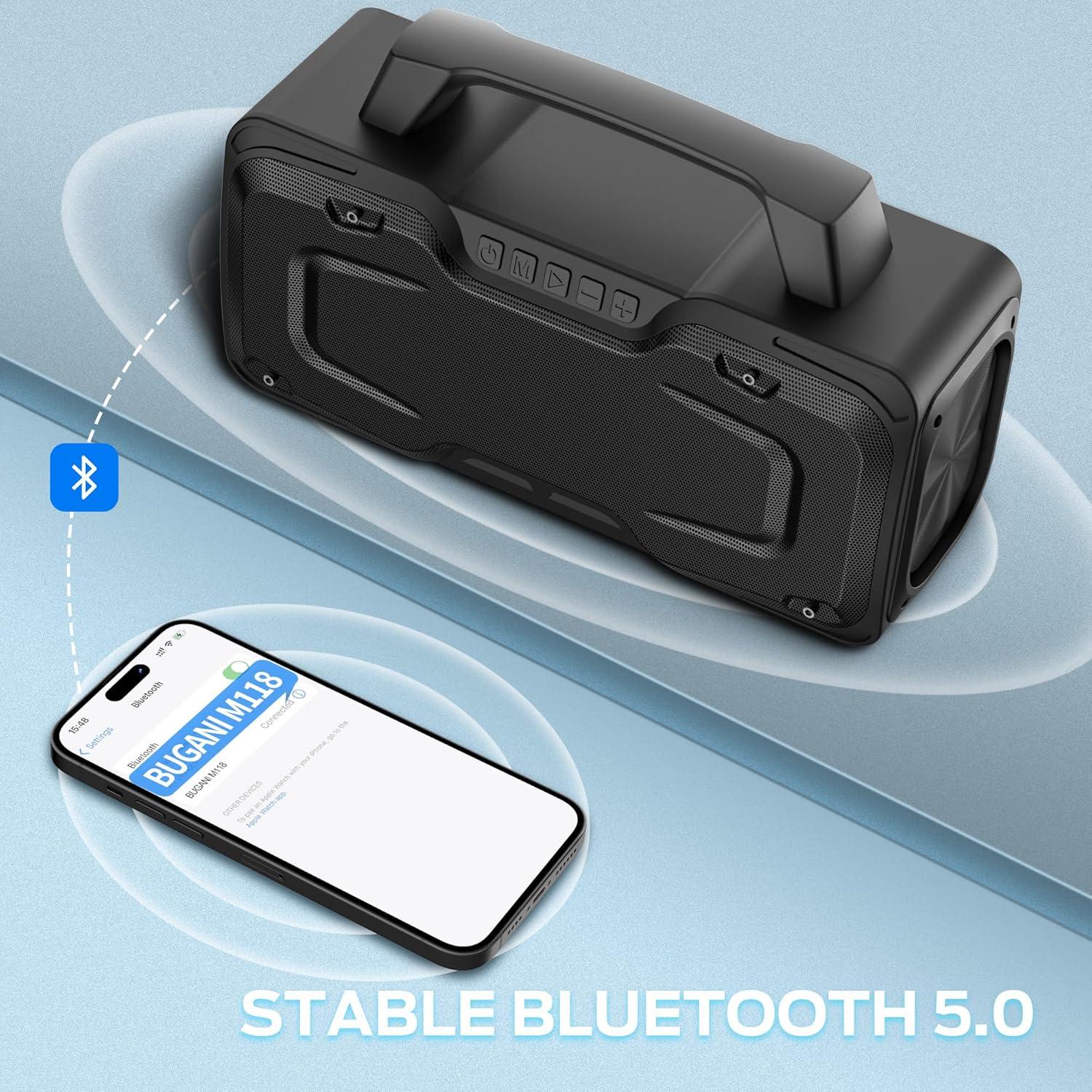 Altavoz Bluetooth BUGANI M118 80W Impermeable IPX7 Portátil