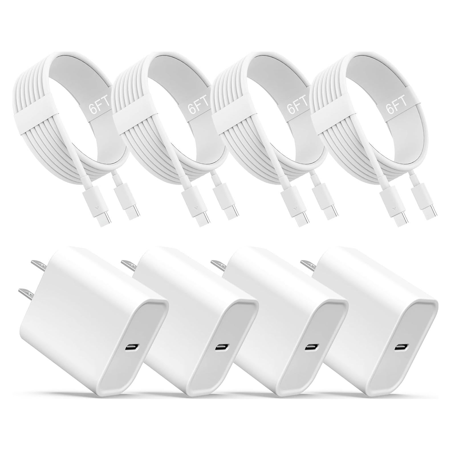 Cargador Rápido de Pared ILOUYU USB-C 4 Paquetes con Cable 6 pies