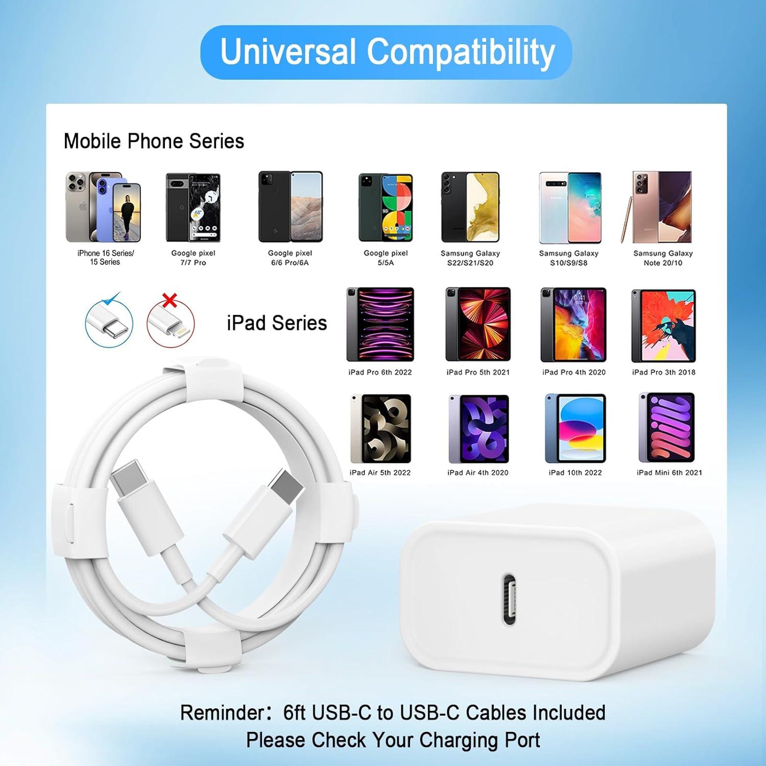 Cargador Rápido de Pared ILOUYU USB-C 4 Paquetes con Cable 6 pies