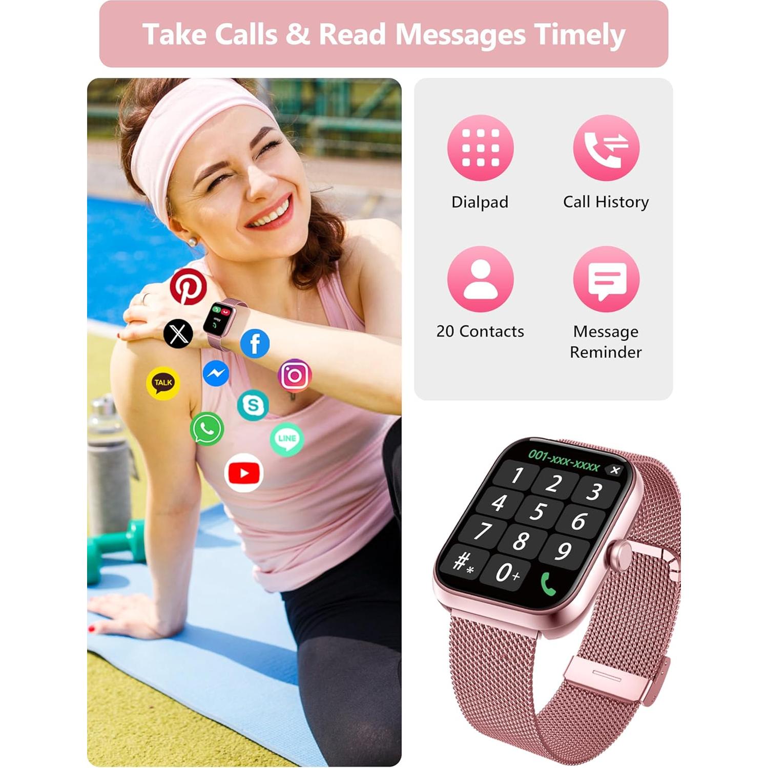 Reloj Inteligente KALINCO Rosa Pastel 44mm con Alexa y Fitness