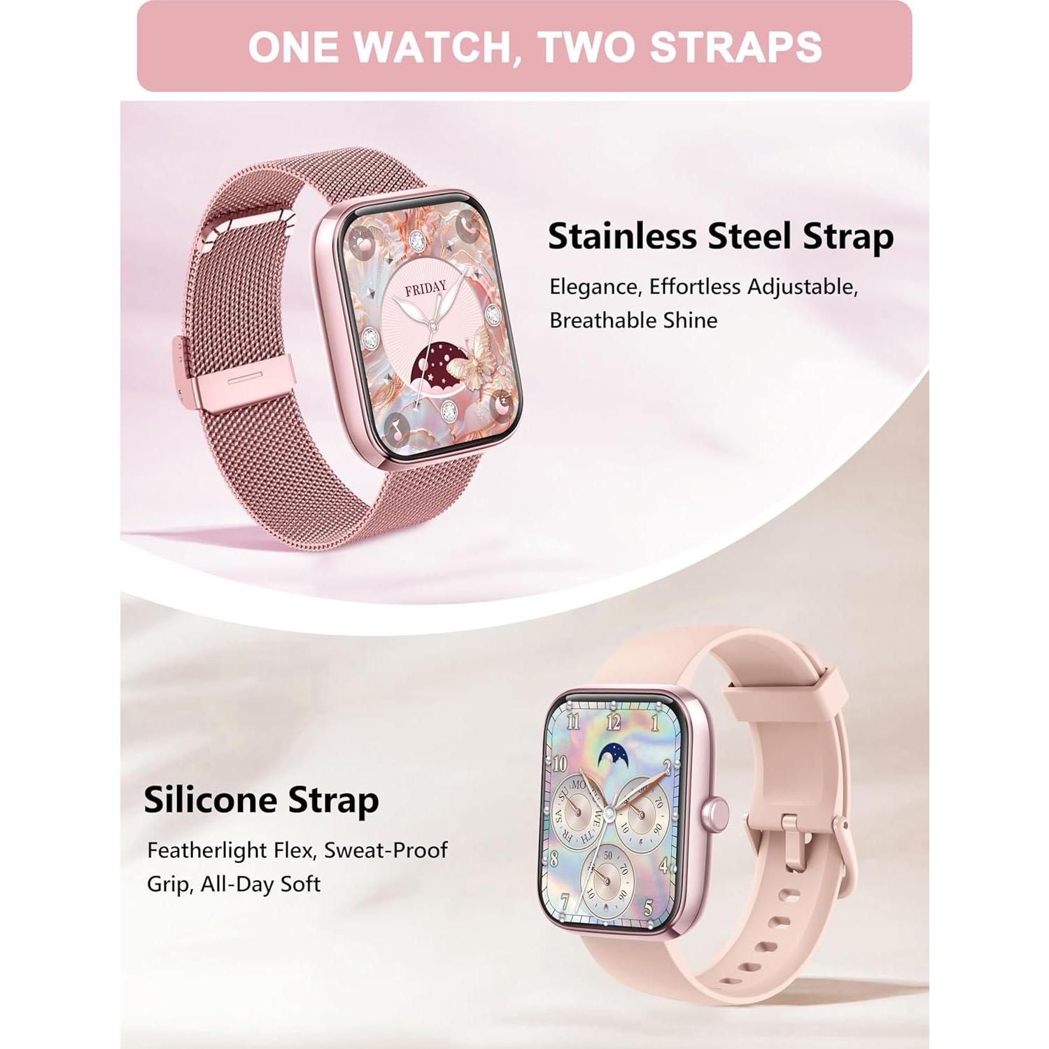 Reloj Inteligente KALINCO Rosa Pastel 44mm con Alexa y Fitness