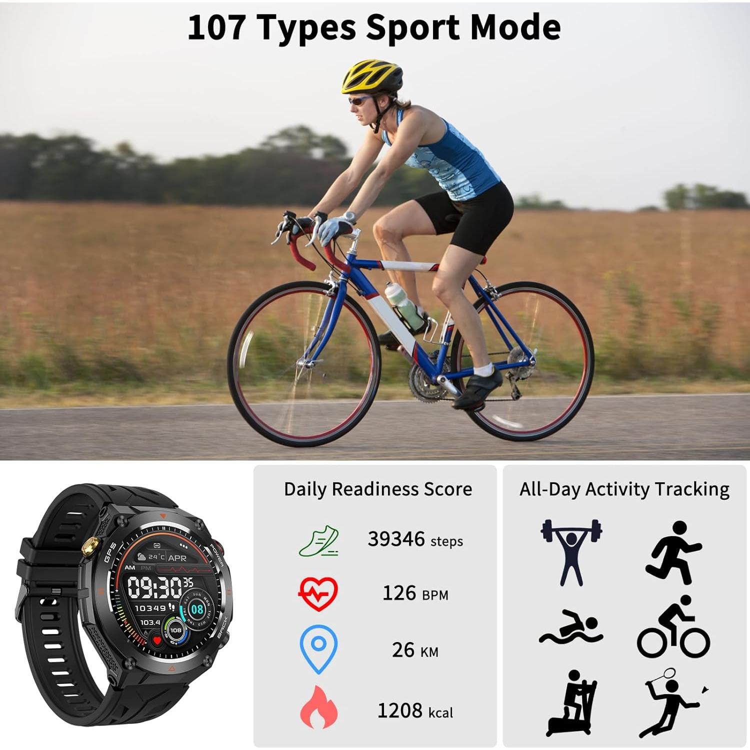 Reloj Inteligente Militar Baoinse con GPS y Batería 650mAh