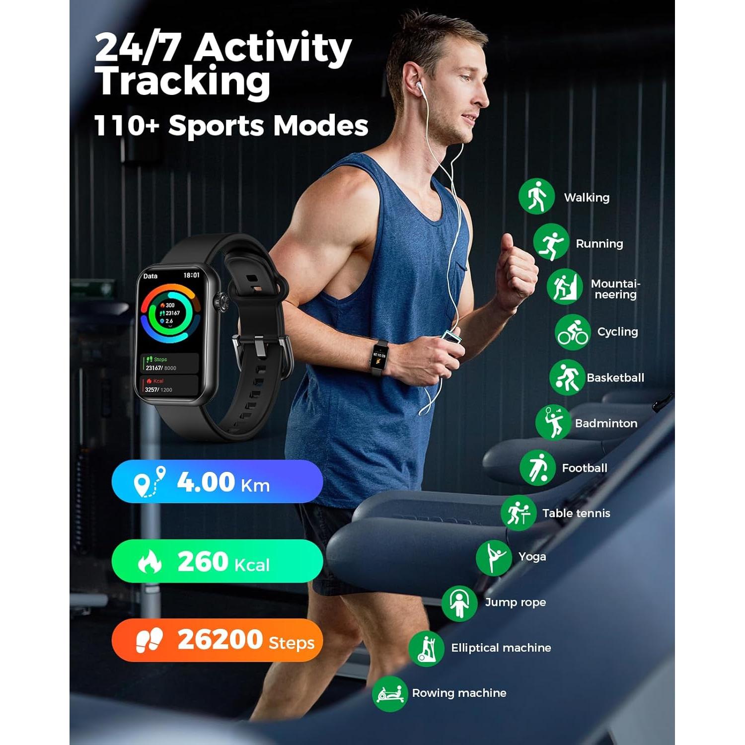 Reloj Inteligente EGQINR Fitness Bluetooth 1.57" Monitoreo Salud