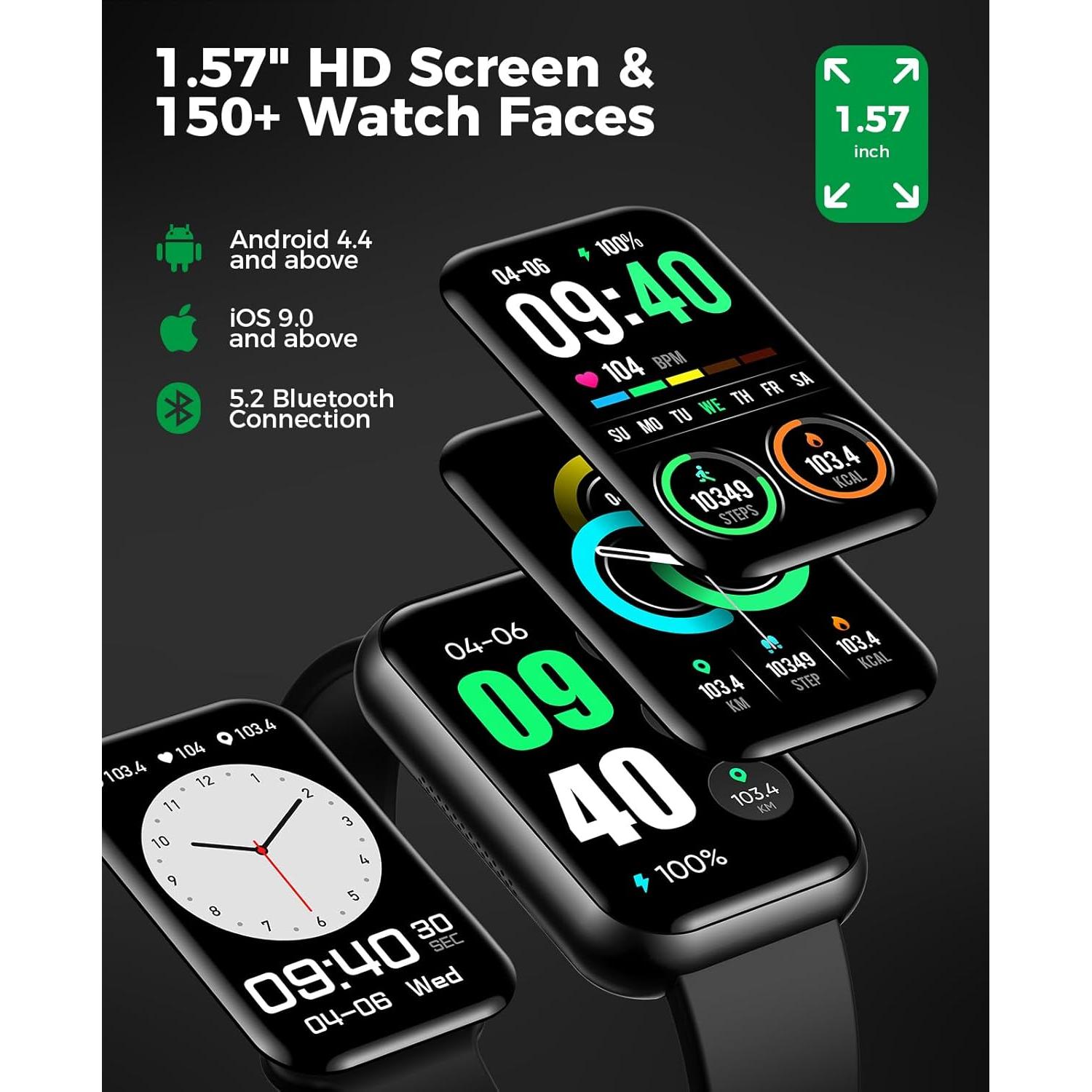 Reloj Inteligente EGQINR Fitness Bluetooth 1.57" Monitoreo Salud