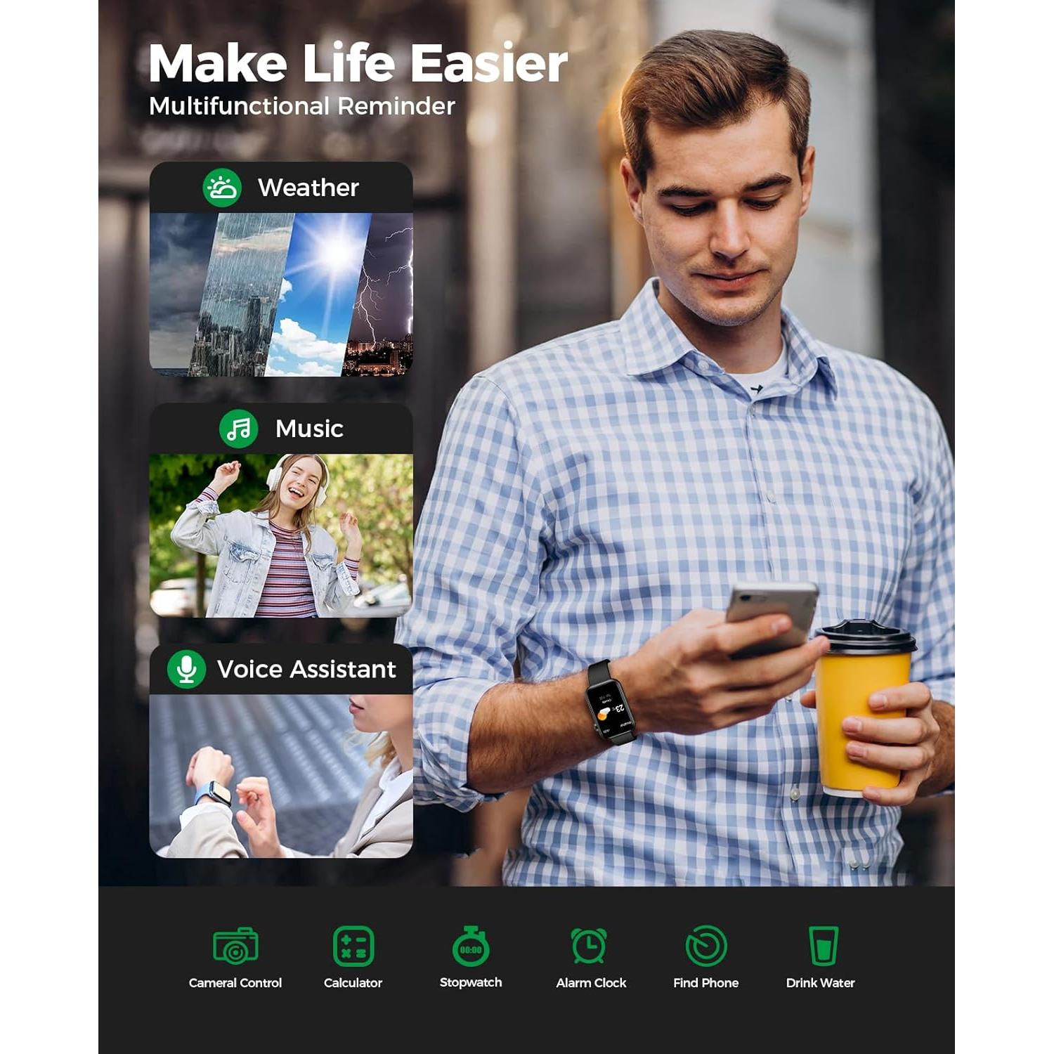 Reloj Inteligente EGQINR Fitness Bluetooth 1.57" Monitoreo Salud