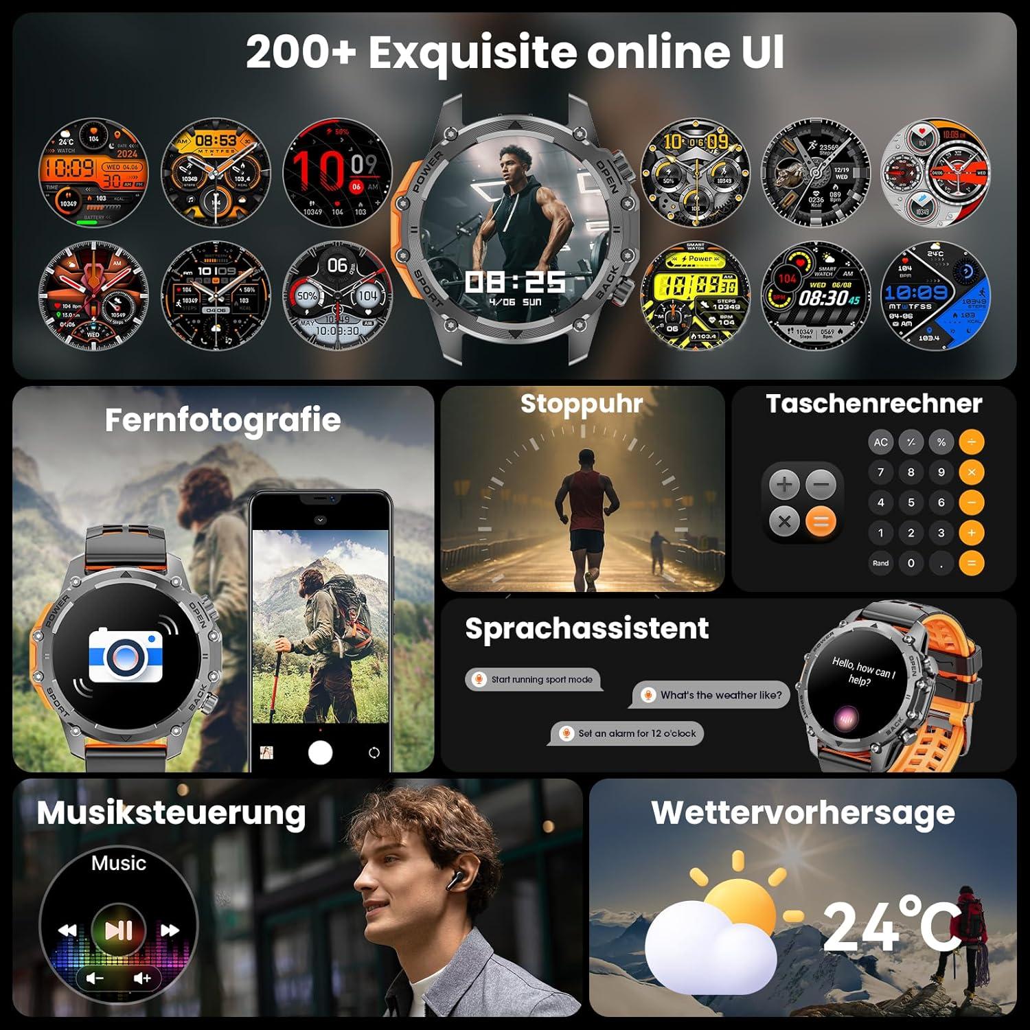 Reloj Inteligente Militar Hwagol 1.52" con 100 Modos de Deporte