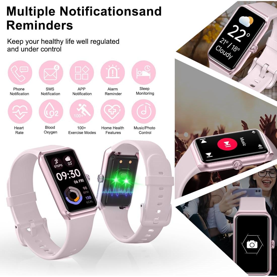 Rastreador de Fitness Auxiou Rosa - Reloj Inteligente 1.47"