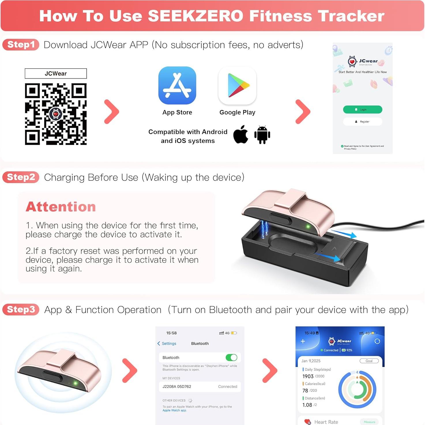 Rastreador de Sueño y Fitness SHENZHEN 24/7 IP68 Rosa