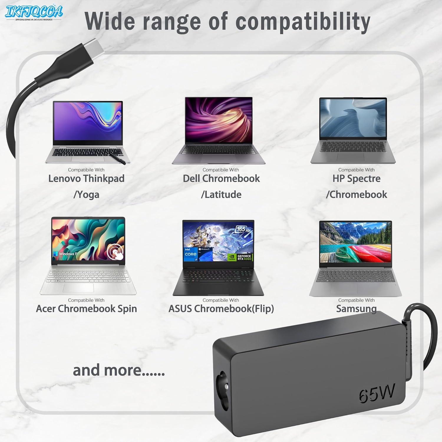 Cargador USB C 65W IKFJQCOA Compatible con Lenovo ThinkPad