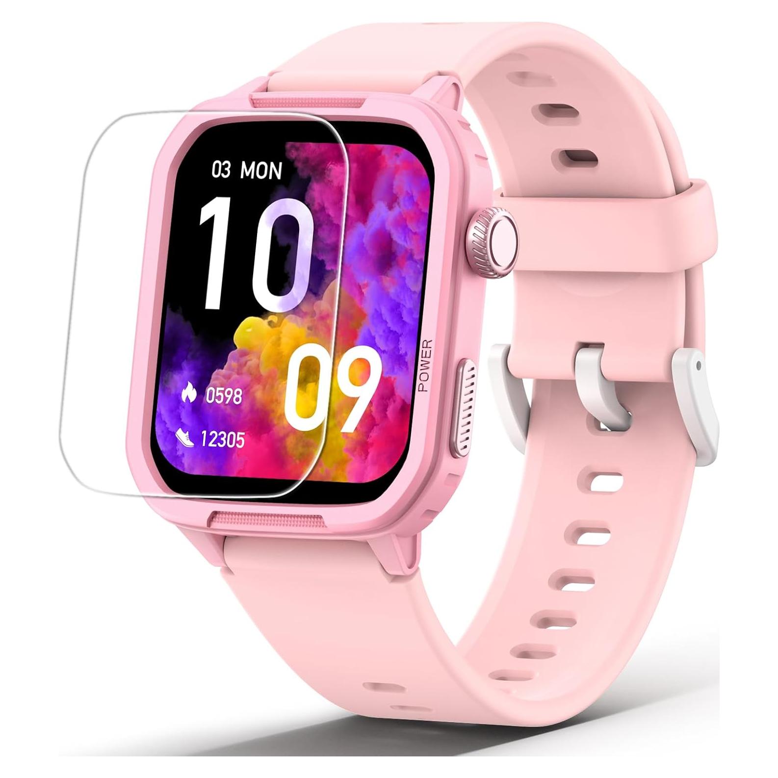 Smart Watch for Kids No Phone Needed, Tempered Glass Fitness Tracker Boy Teens with 19 Sport Modes, Pedometer, Sleep Monitor, Kids Watch Birthday Gifts Toy Gift for Girls Boys 6-16 (Pink)
