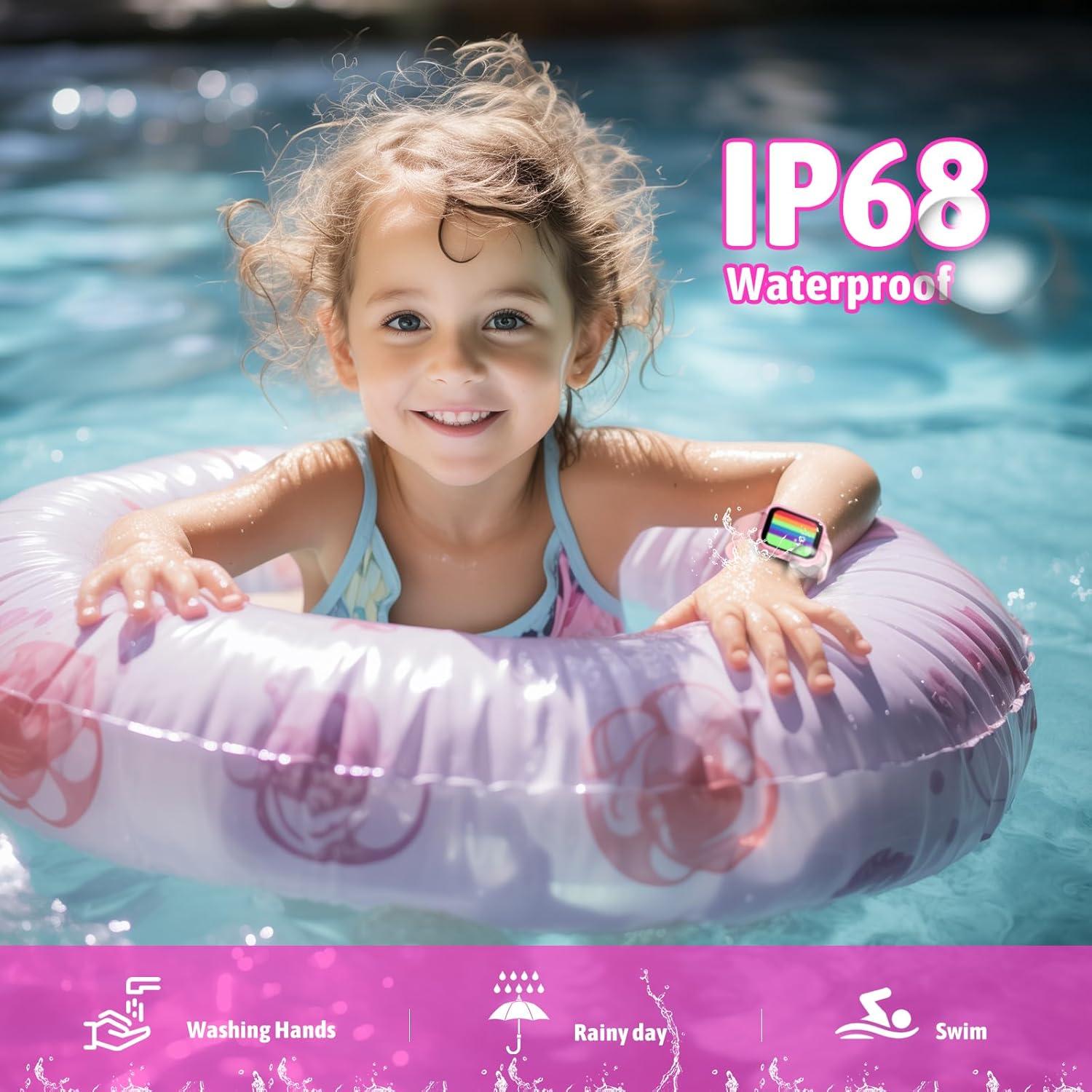 Smart Watch for Kids No Phone Needed, Tempered Glass Fitness Tracker Boy Teens with 19 Sport Modes, Pedometer, Sleep Monitor, Kids Watch Birthday Gifts Toy Gift for Girls Boys 6-16 (Pink)