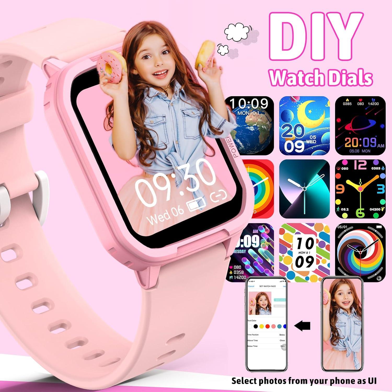 Smart Watch for Kids No Phone Needed, Tempered Glass Fitness Tracker Boy Teens with 19 Sport Modes, Pedometer, Sleep Monitor, Kids Watch Birthday Gifts Toy Gift for Girls Boys 6-16 (Pink)
