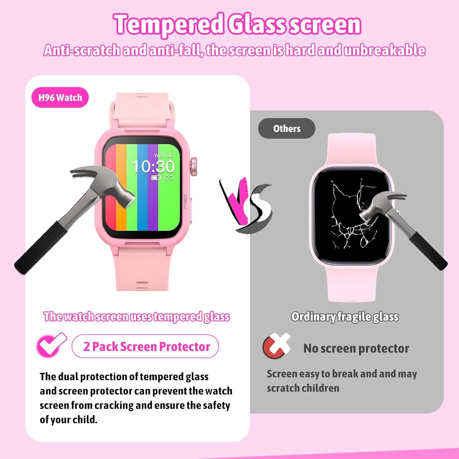 Smart Watch for Kids No Phone Needed, Tempered Glass Fitness Tracker Boy Teens with 19 Sport Modes, Pedometer, Sleep Monitor, Kids Watch Birthday Gifts Toy Gift for Girls Boys 6-16 (Pink)