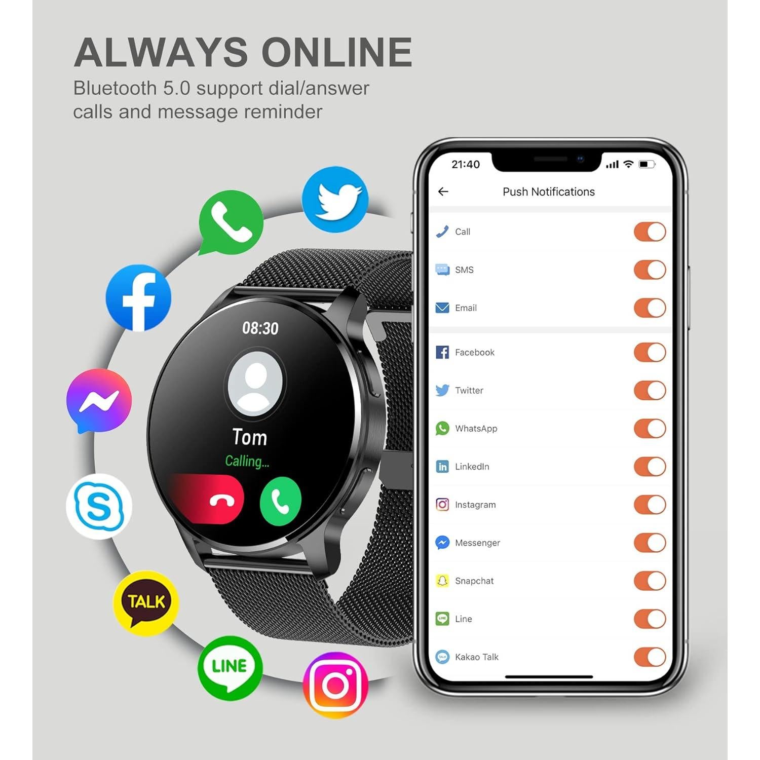 Reloj Inteligente Fitness Iaret Negro 1.32" Pantalla Táctil HD