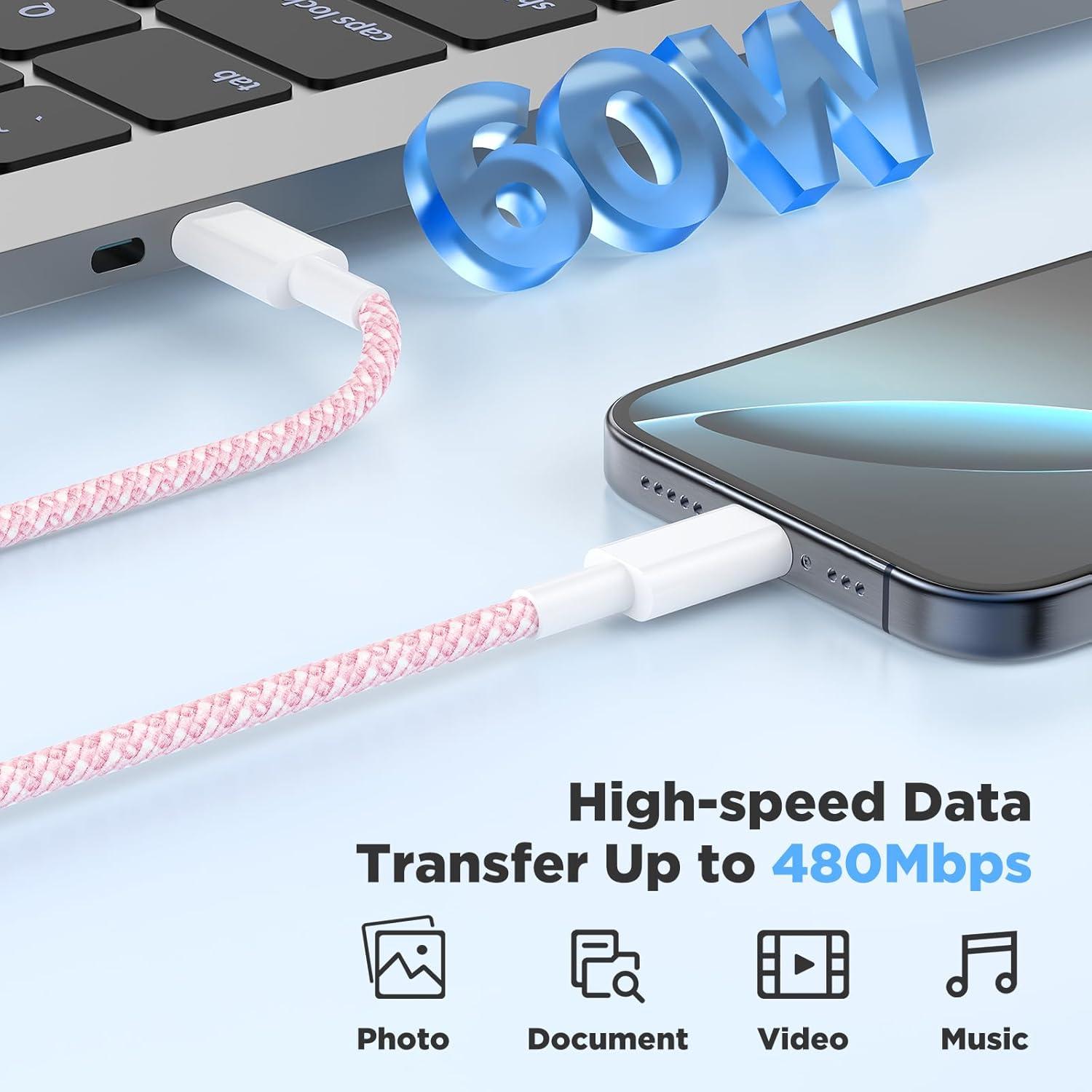 Cargador Rápido USB C 20W Hzven para iPhone 15/16 - 3 Piezas