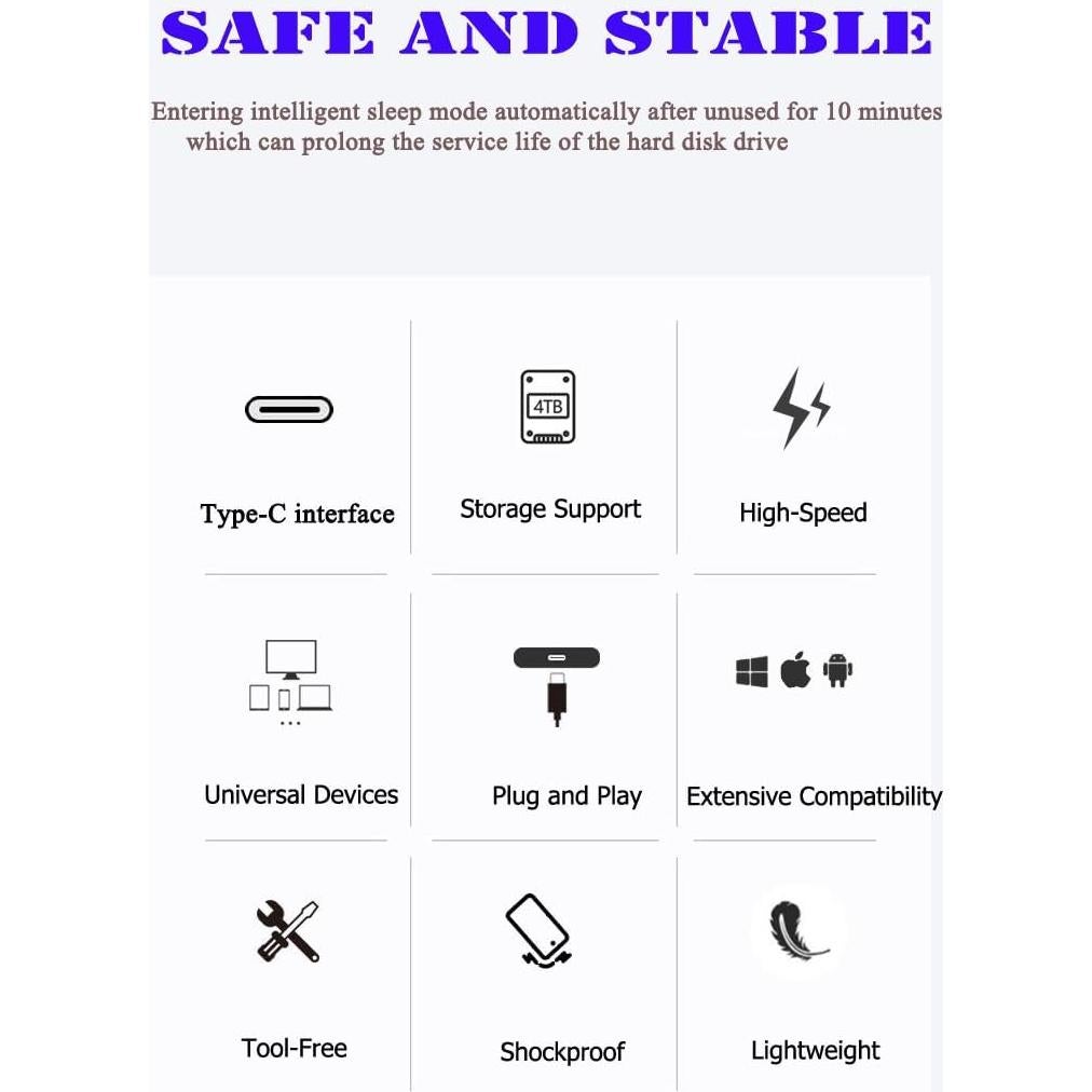 Disco Duro Externo Tianken 1TB USB 3.1 Tipo C Ultra Delgado