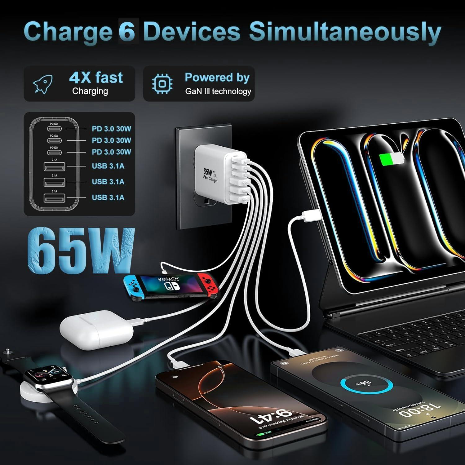 Cargador Rápido USB C 65W 6 Puertos Shenzhen Xihuida