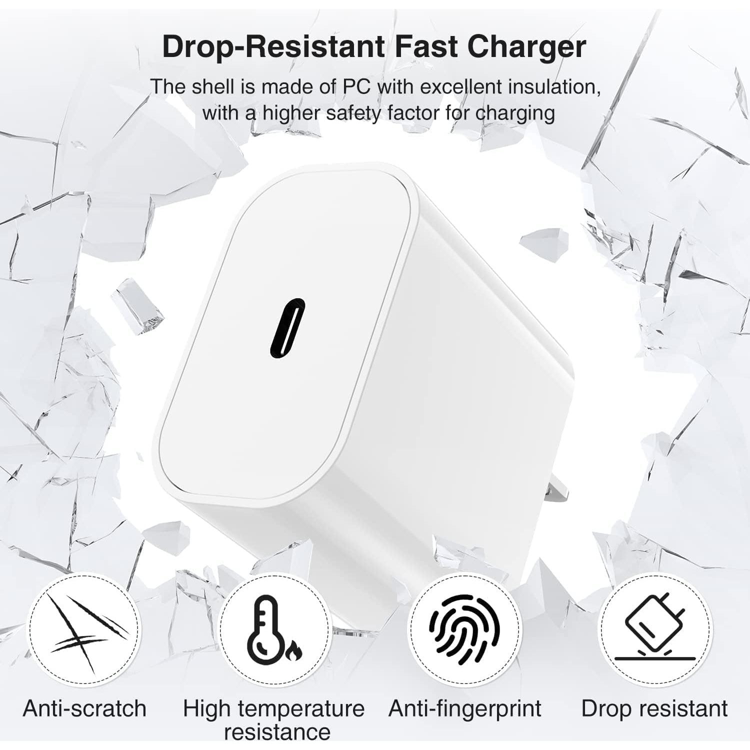 Cargador Rápido USB C 20W + Cable Tipo C 10 pies para iPhone