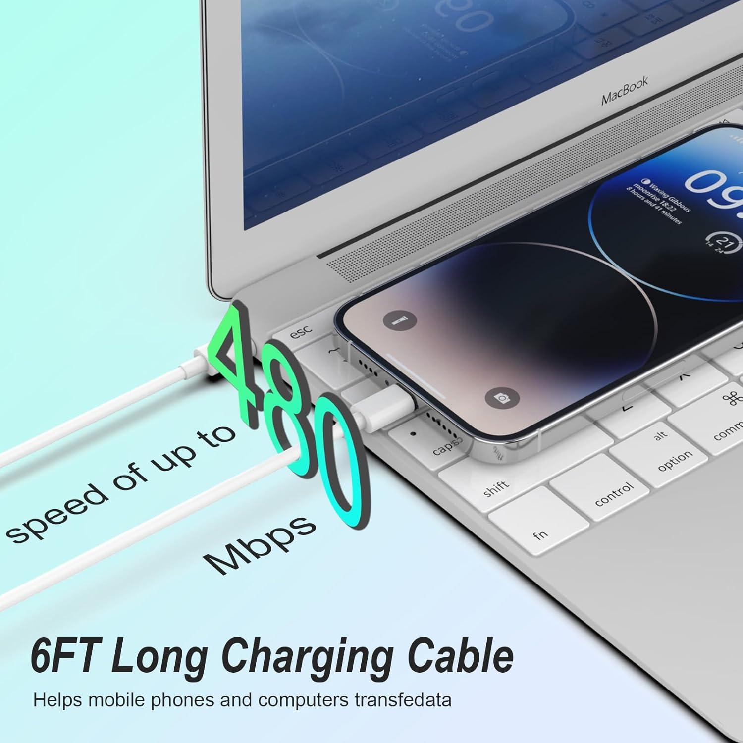 Cargador Rápido 20W USB-C YYDBS + 2 Cables 6 pies