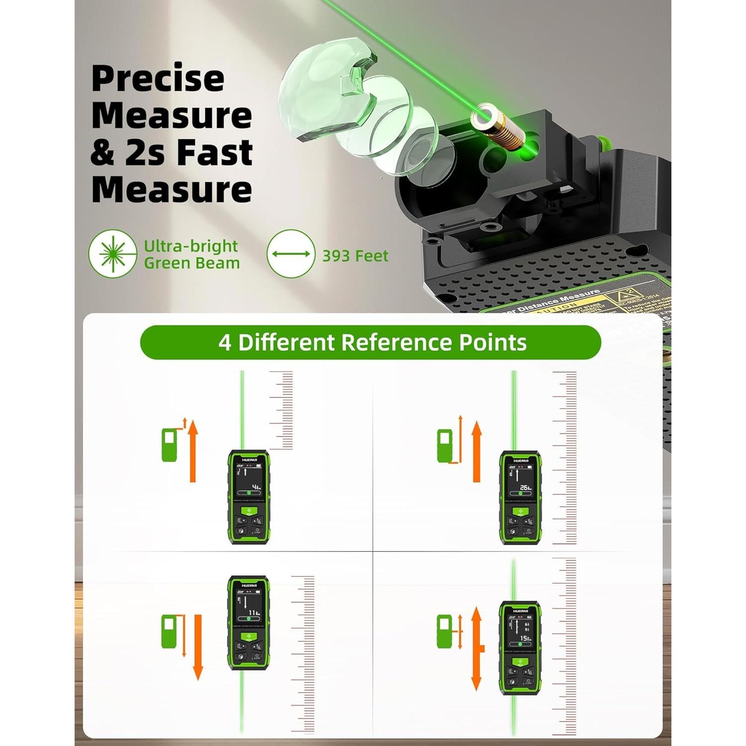 Medidor de Distancia Láser Huepar 120m Verde Dual LCD