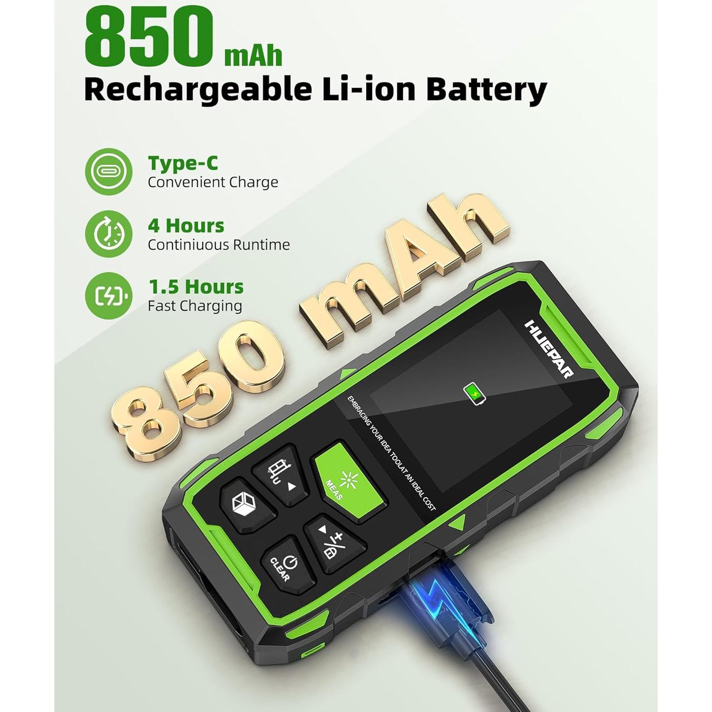 Medidor de Distancia Láser Huepar 120m Verde Dual LCD