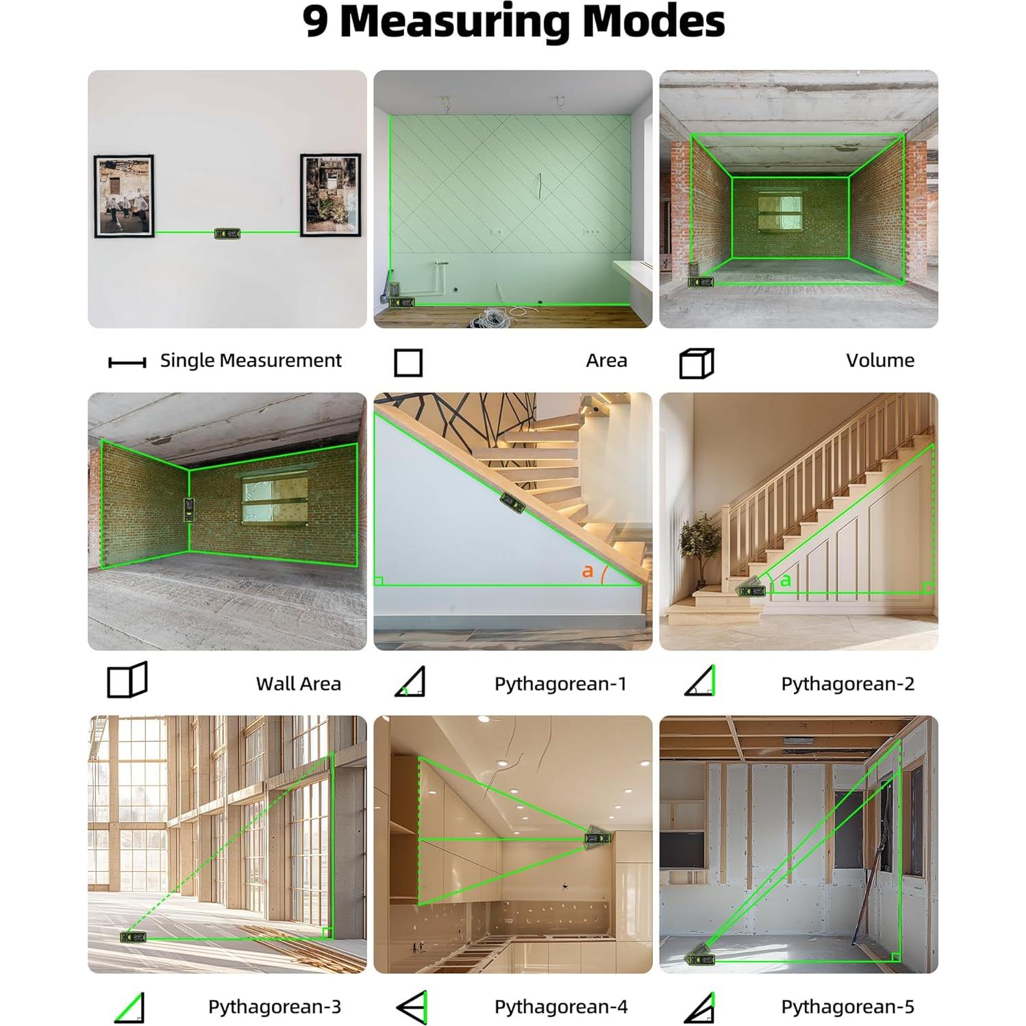 Medidor de Distancia Láser Huepar 120m Verde Dual LCD