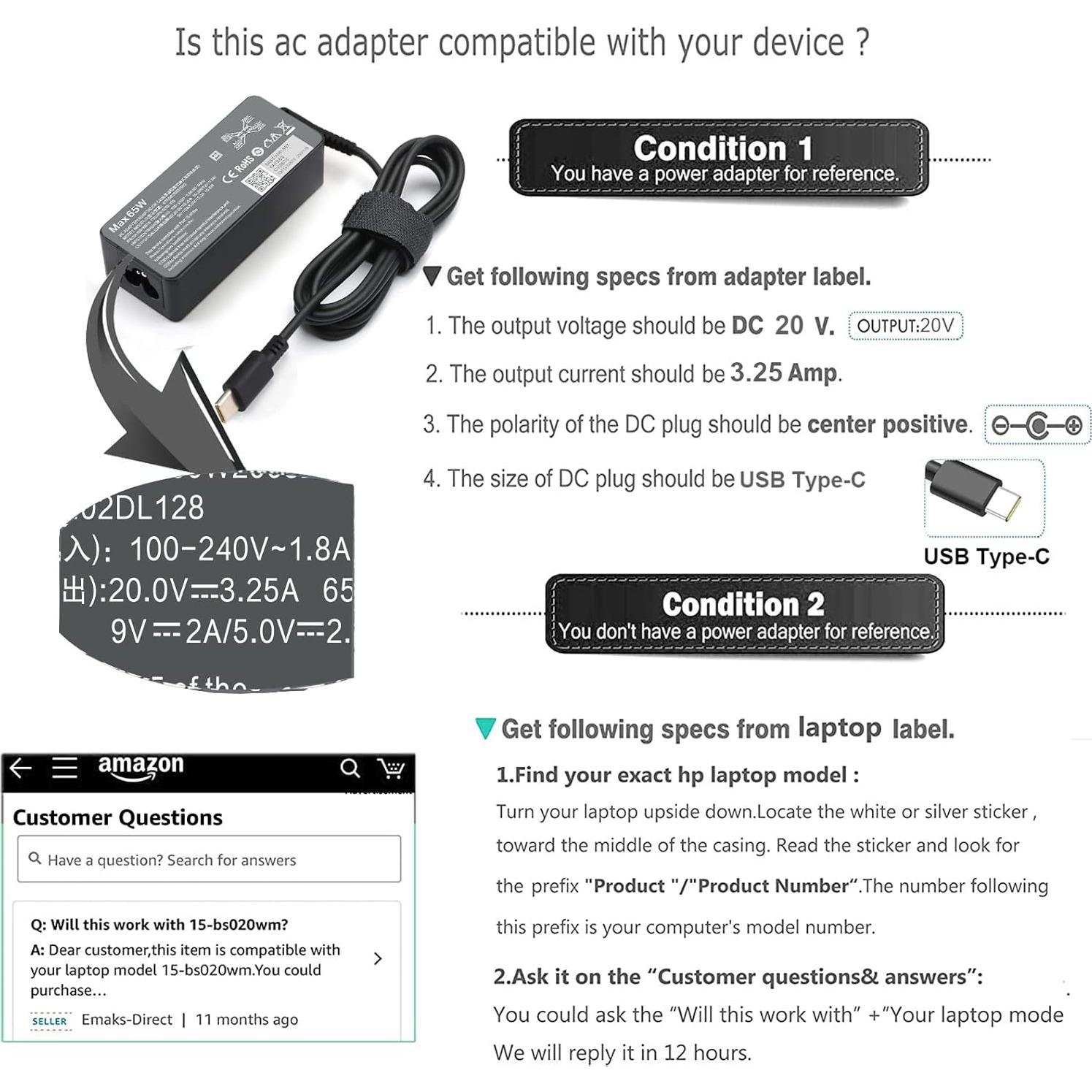 Cargador USB C 65W Fepprry para Lenovo ThinkPad y Yoga