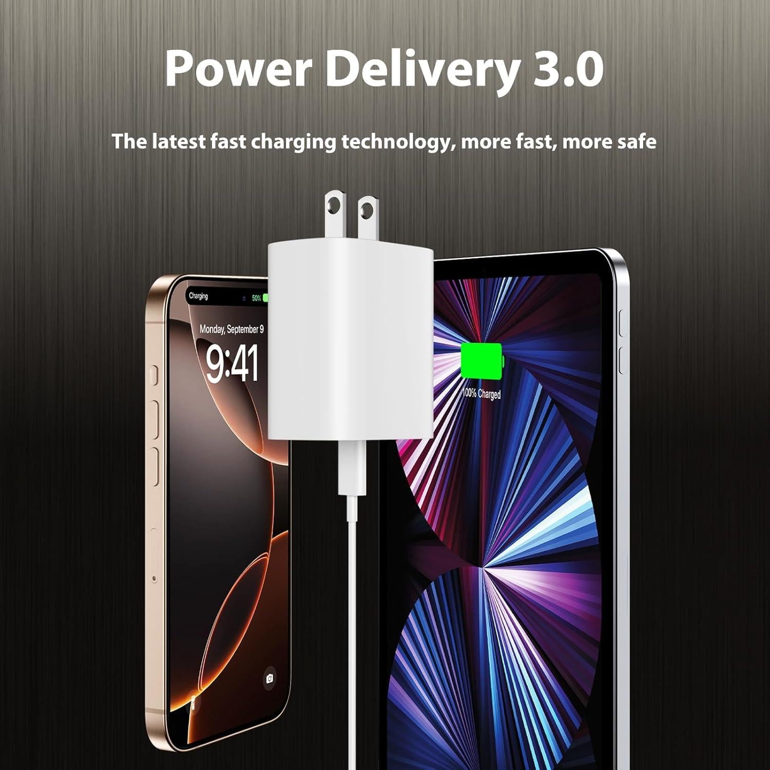 Cargador Rápido USB C 20W para iPhone 15/16 + Cable 3m