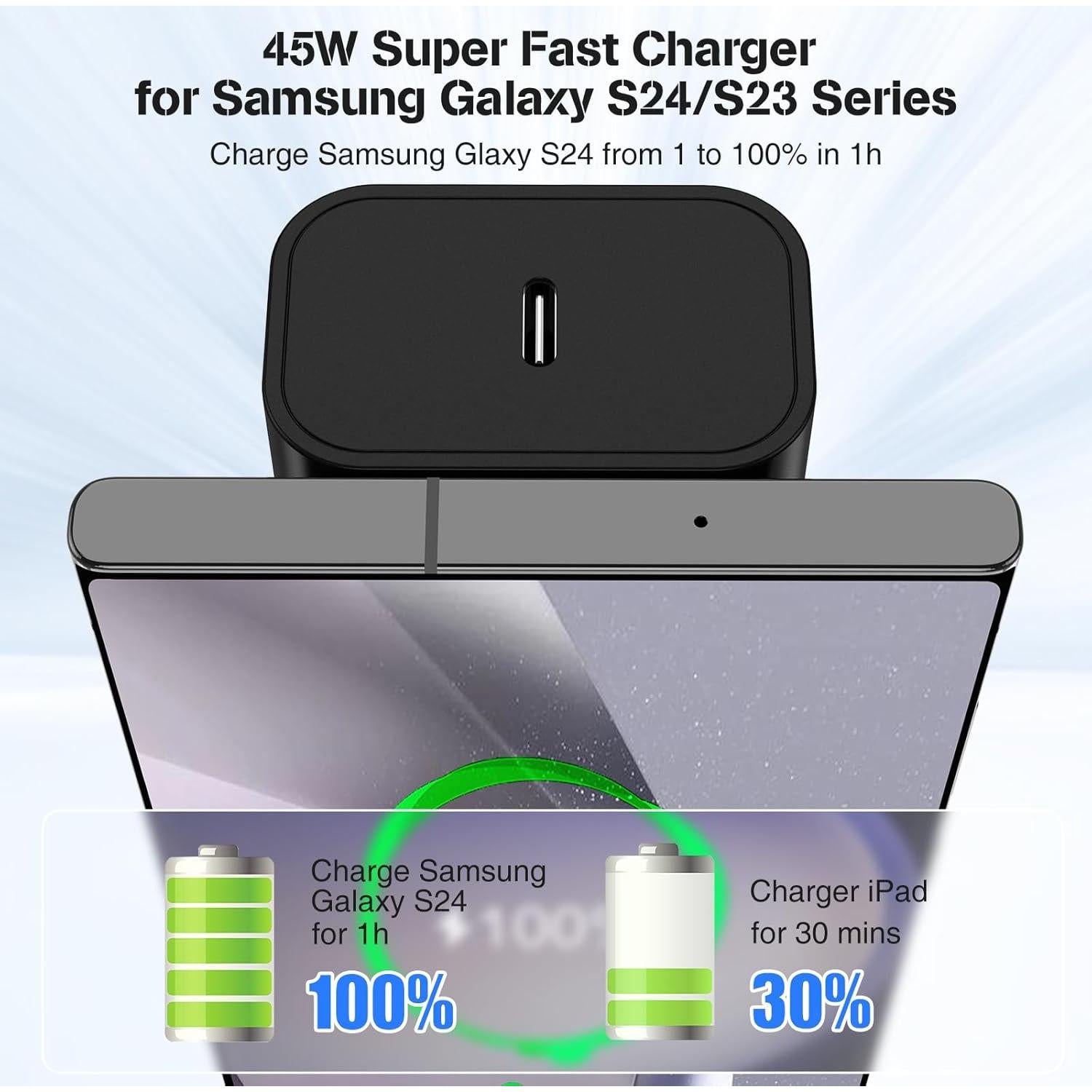 Cargador Super Rápido USB-C 45W Samsung + 2 Cables 6FT