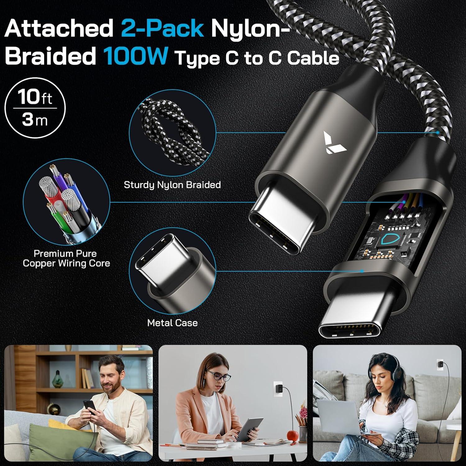 Cargador Rápido 45W USB-C VELOGK + 2 Cables 10FT para Samsung