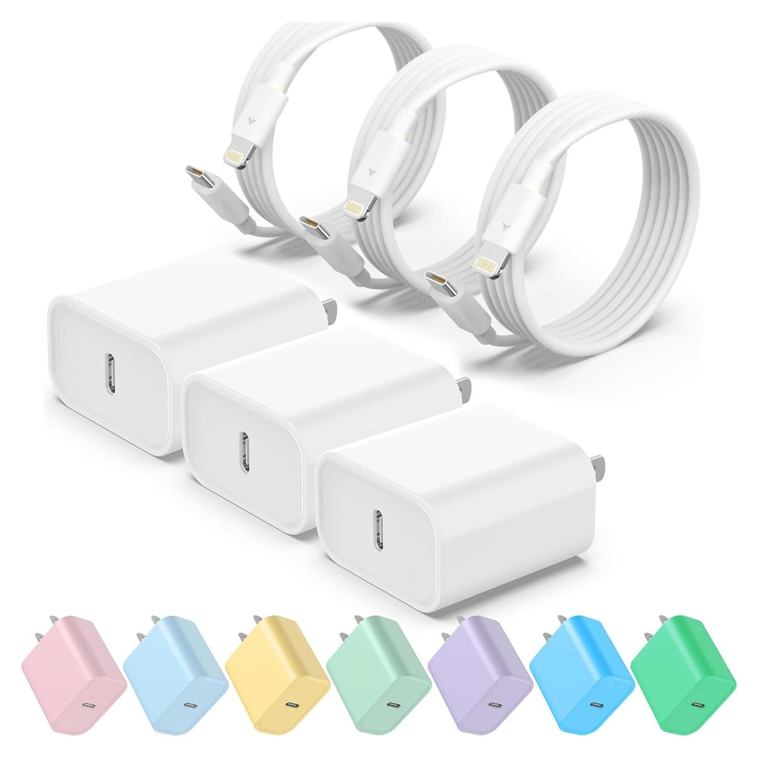 Cargador Rápido USB-C ILOUYU 20W + 3 Cables Lightning 6FT