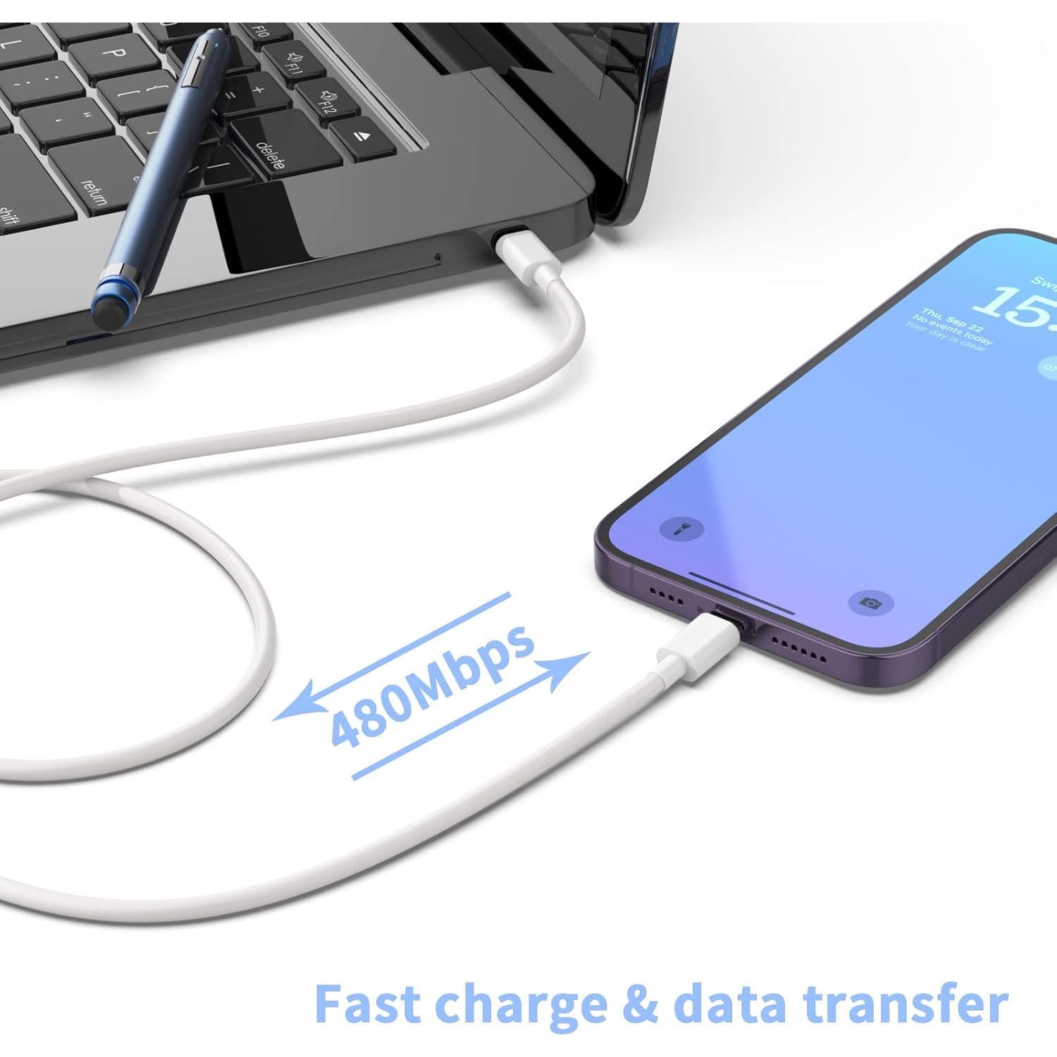 Cargador Rápido USB-C ILOUYU 20W + 3 Cables Lightning 6FT