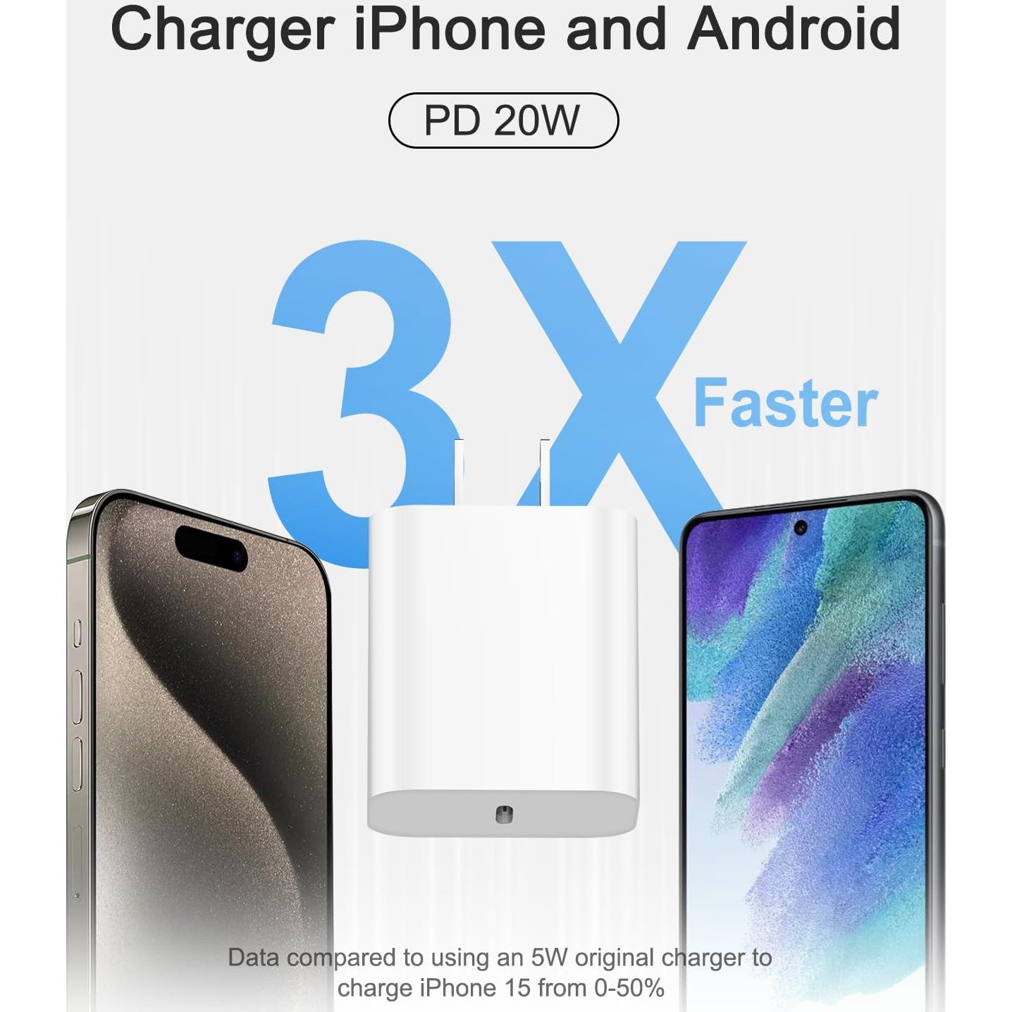 Cargador Rápido USB-C 20W para iPhone 16/15 - 3 Pack