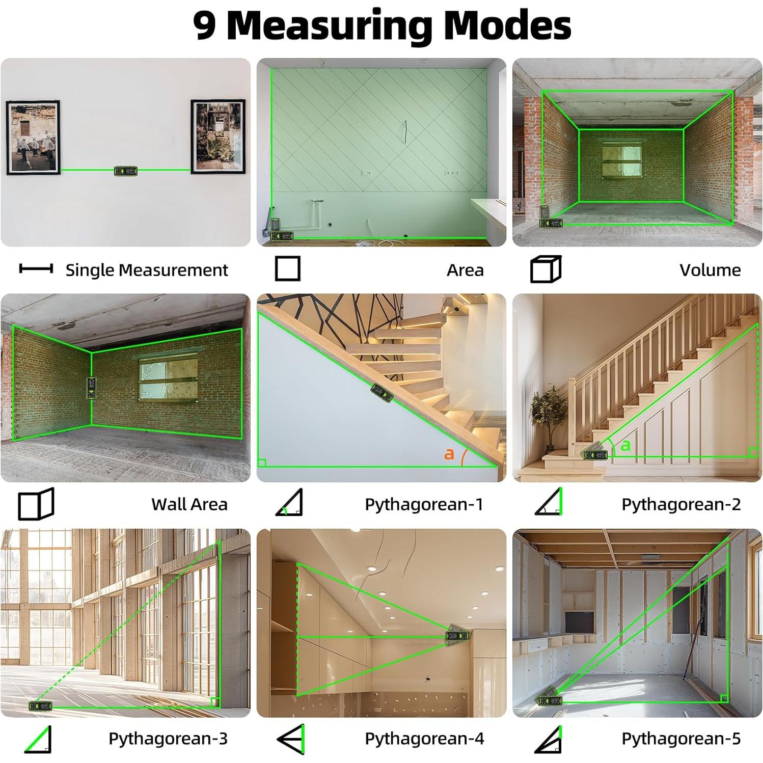 Medidor Láser Dual Huepar 200m Verde LCD Recargable