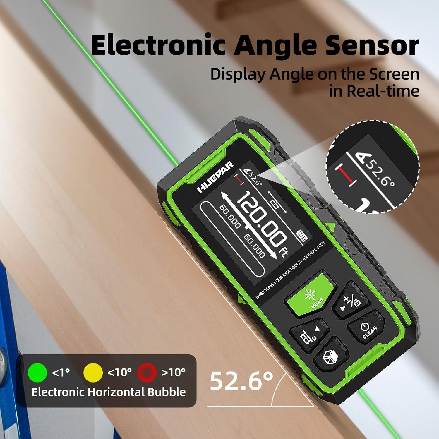 Medidor Láser Dual Huepar 200m Verde LCD Recargable