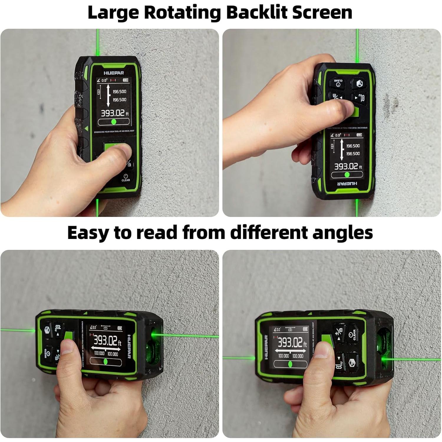 Medidor Láser Dual Huepar 200m Verde LCD Recargable