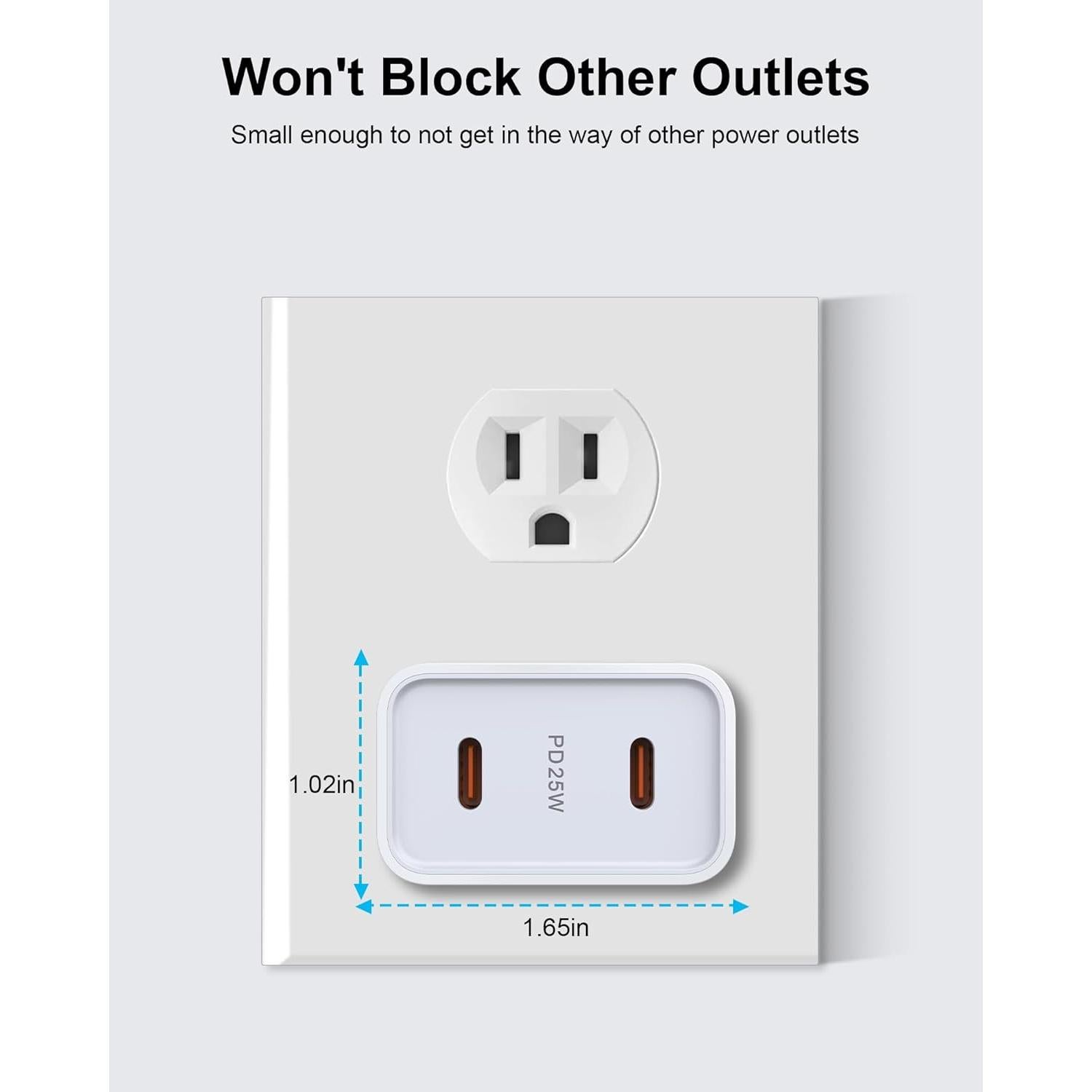 Cargador de Pared USB-C Doble 25W Bordsek para iPhone y Samsung