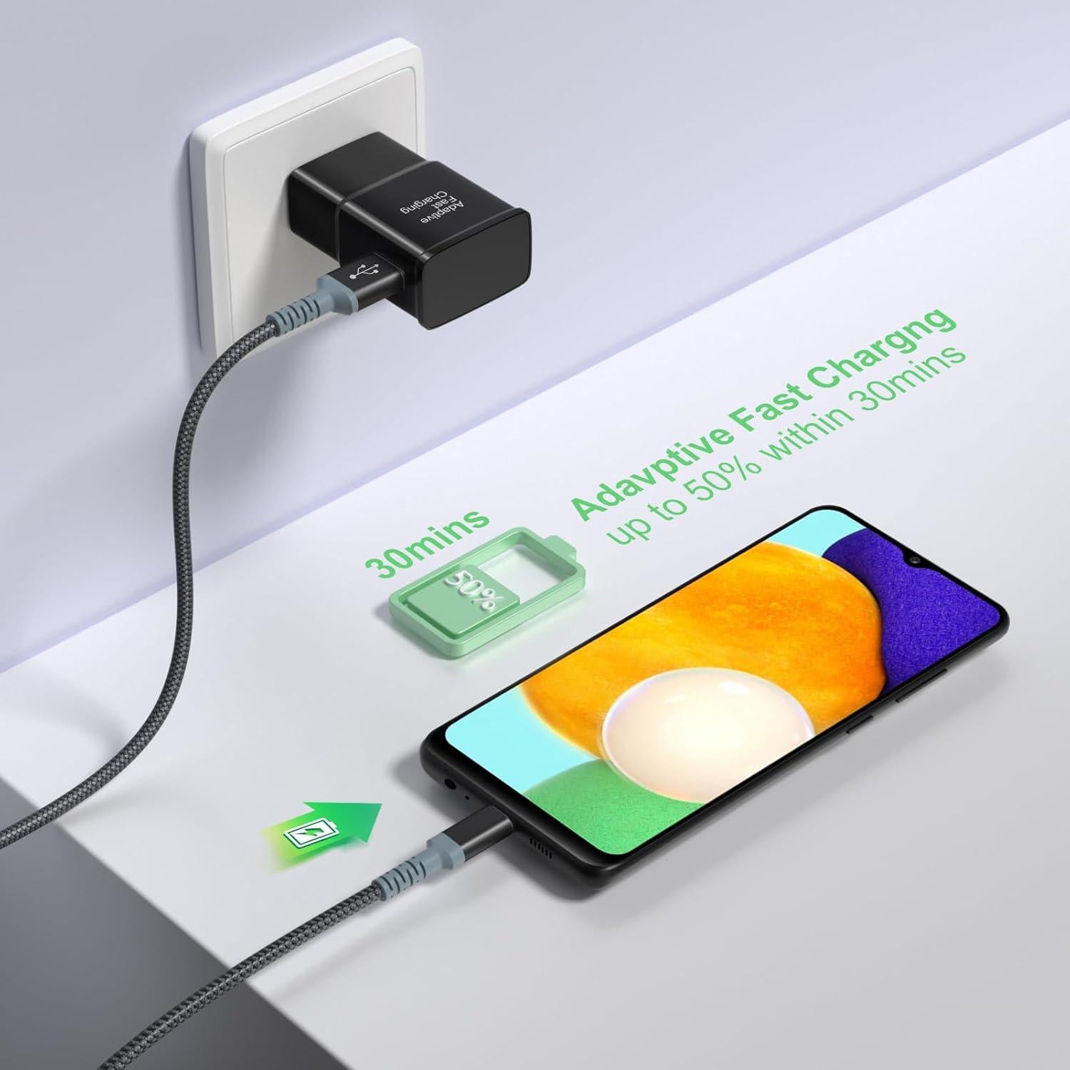 Cargador de pared rápido adaptativo Excgood con cable USB-C 3m