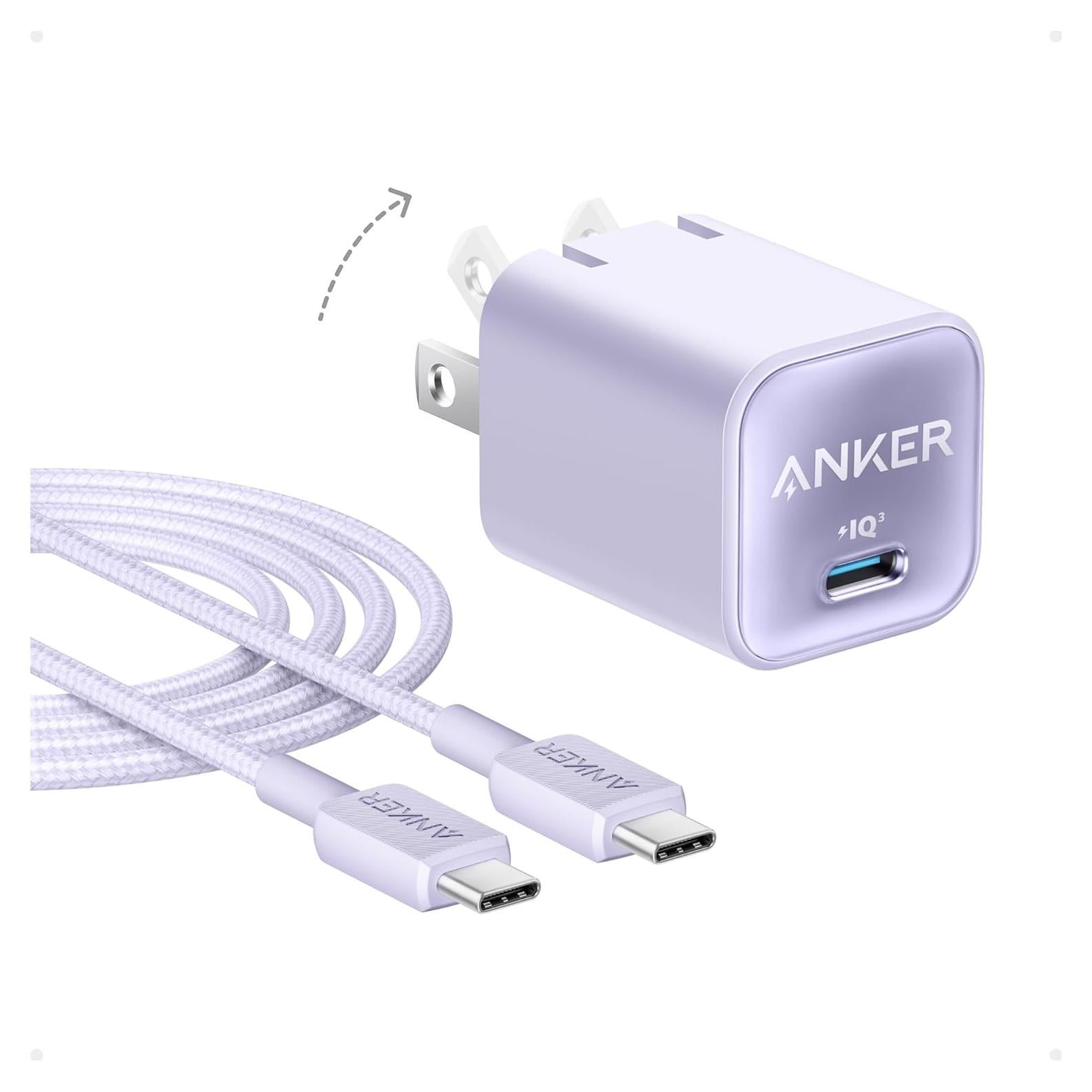 Cargador Anker Nano 30W USB-C Plegable para iPhone 16 Violeta