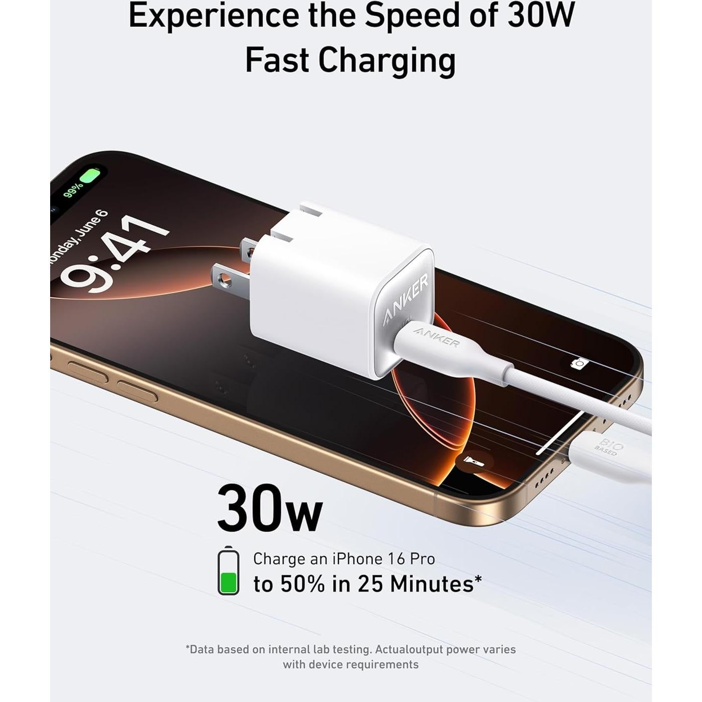 Cargador Anker Nano 30W USB-C Plegable para iPhone 16 Violeta