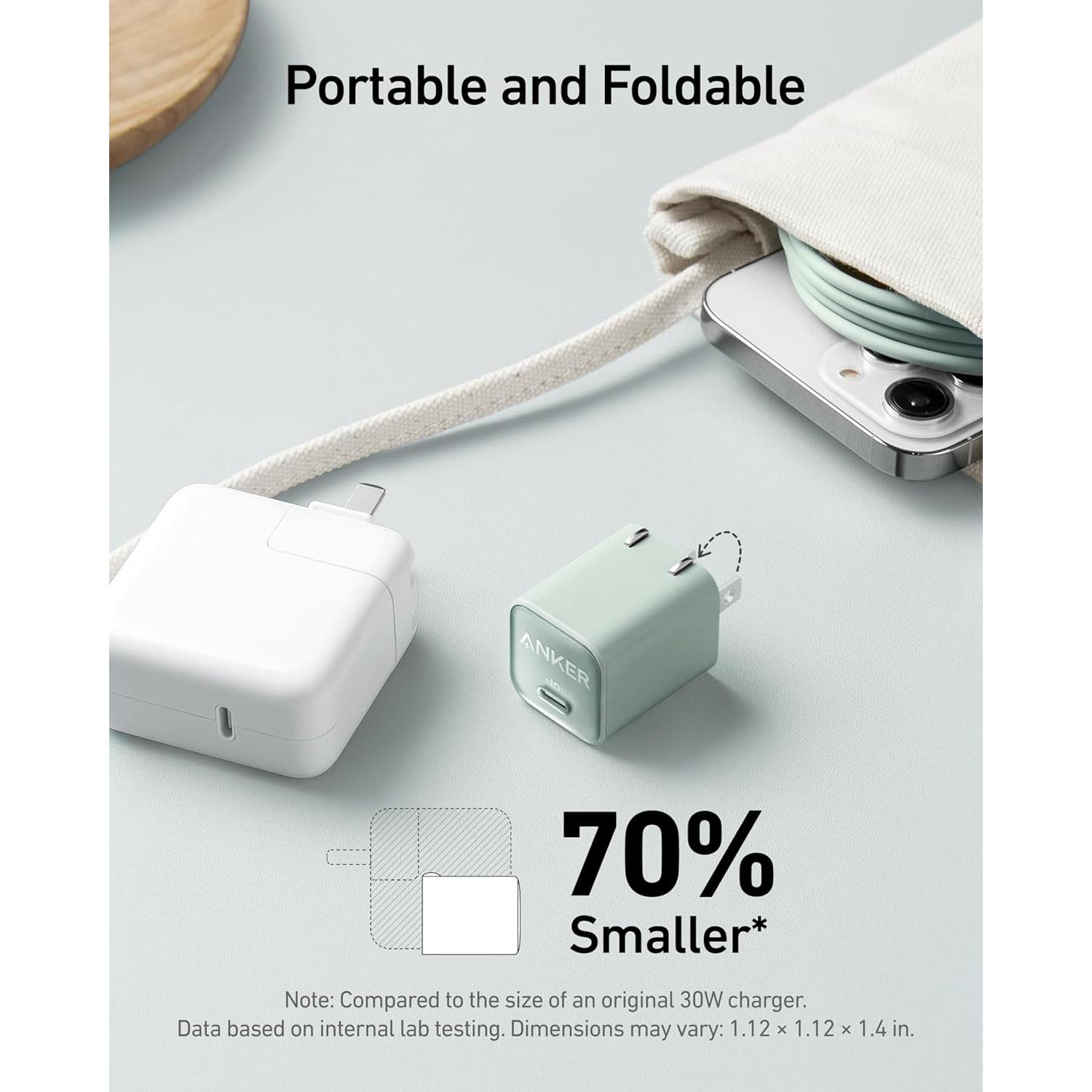 Cargador Anker Nano 30W USB-C Plegable para iPhone 16 Violeta