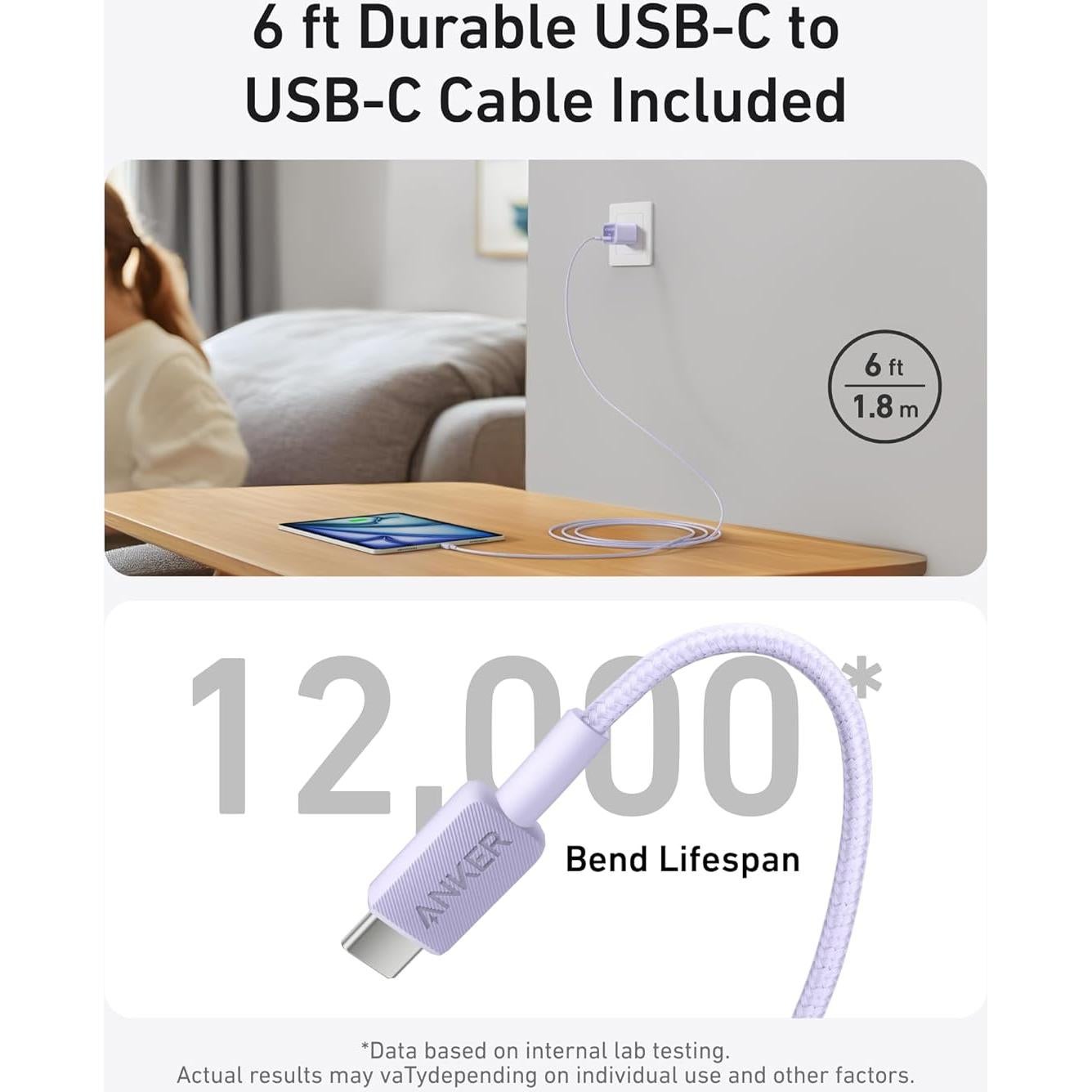 Cargador Anker Nano 30W USB-C Plegable para iPhone 16 Violeta