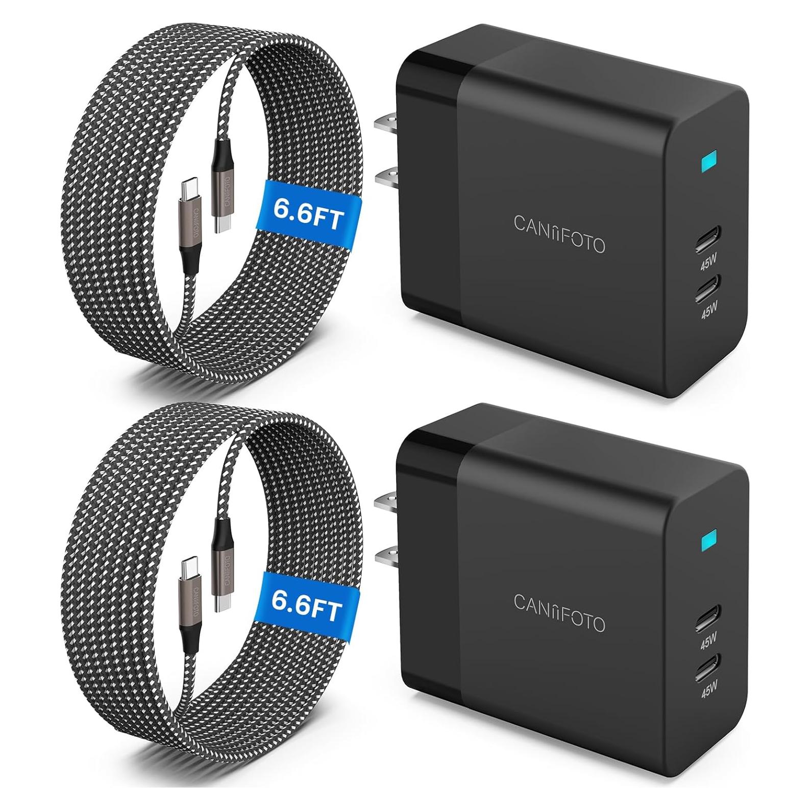 Cargador Rápido USB-C 45W 2 Puertos + 2 Cables 2M Caniifoto