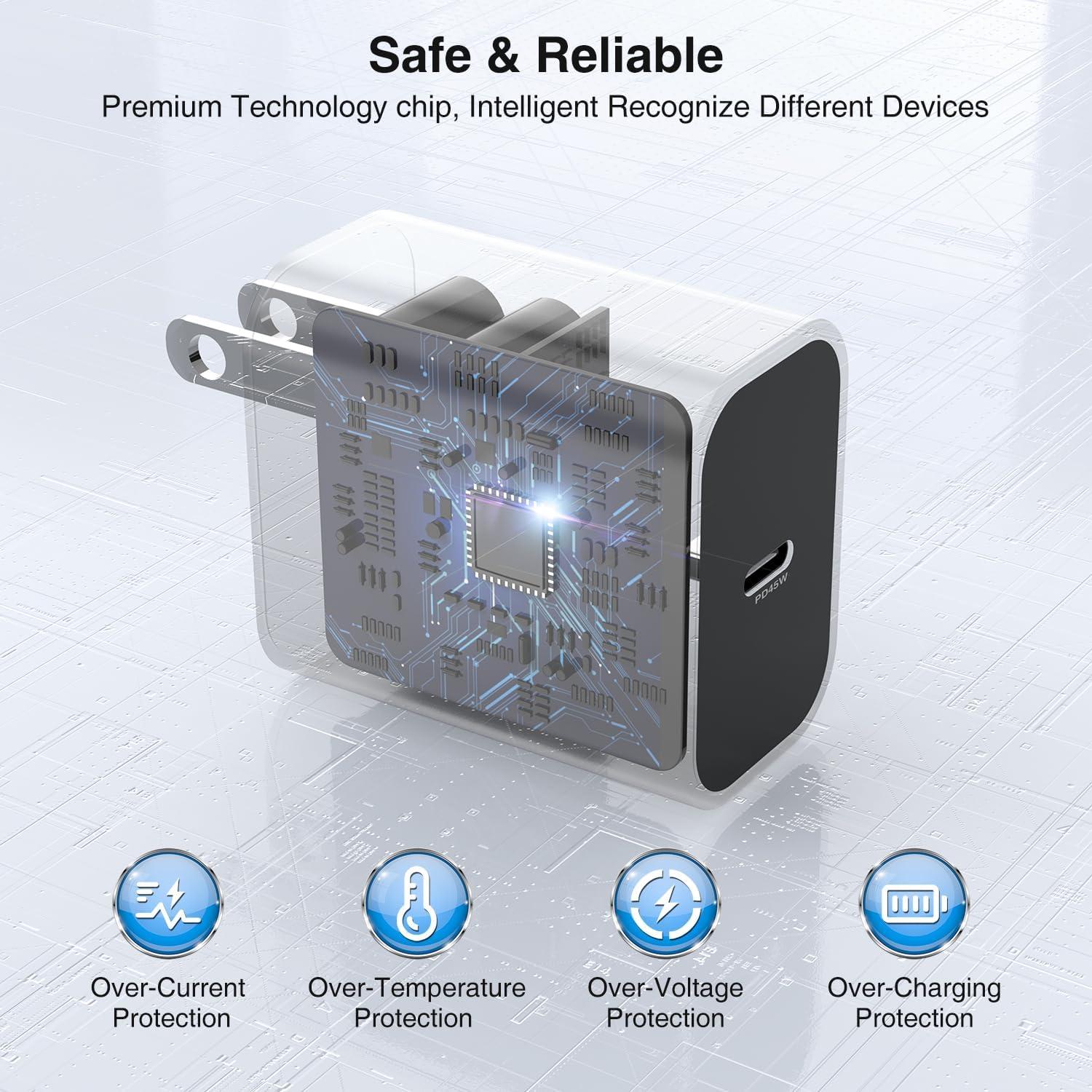 Cargador Rápido 45W Qalirvis + Cable USB C 10FT - 2 Pack